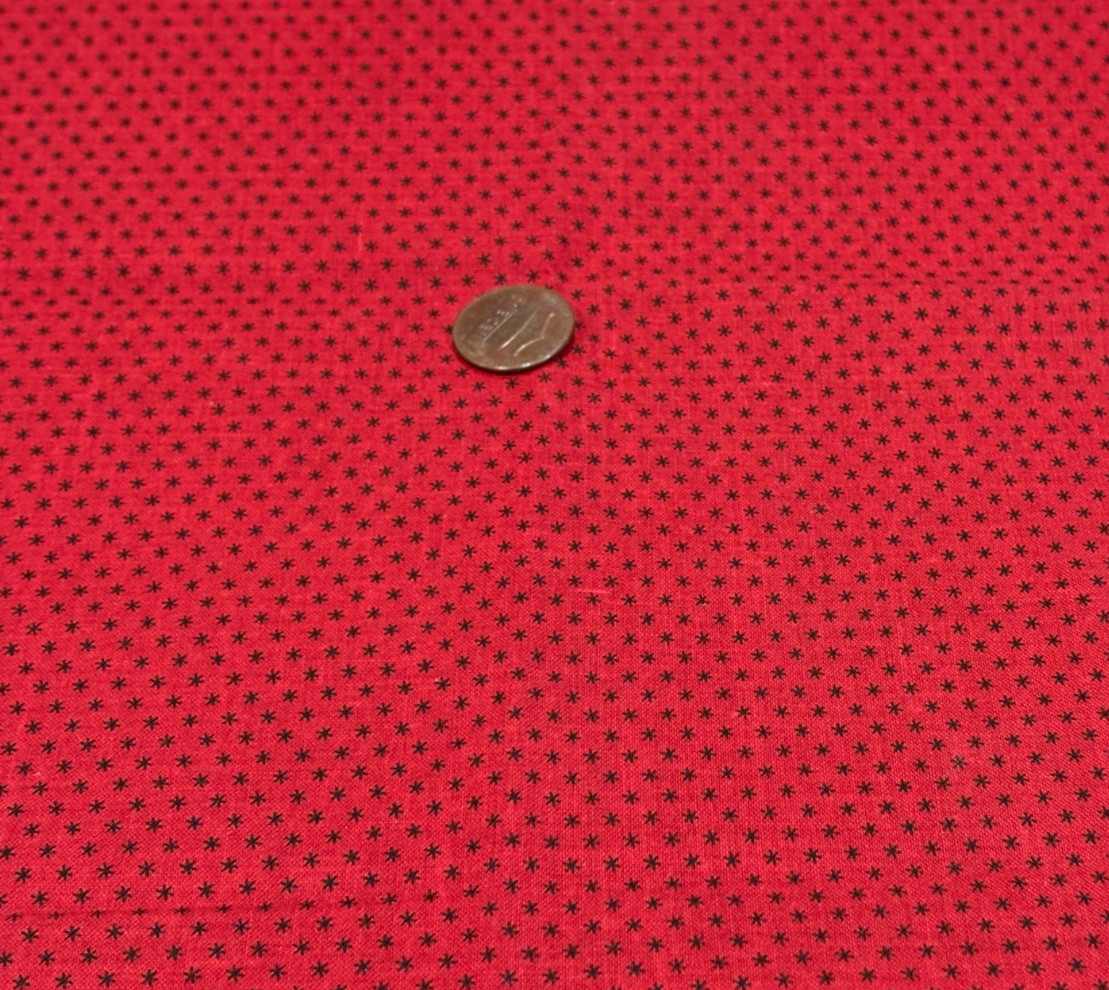 Tiny Black Stars on Dark Red * Henry Glass * 100% Cotton Remnant * 8″ x 22″