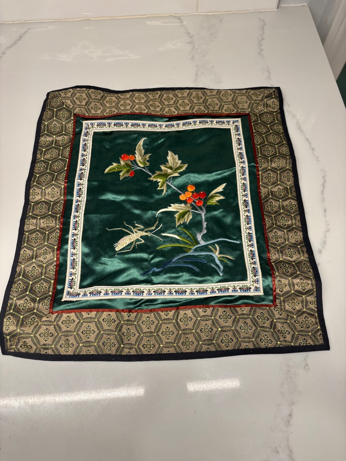Vintage Chinese Silk Flower Floral With Elegant Embroidery Panel 11x12in”