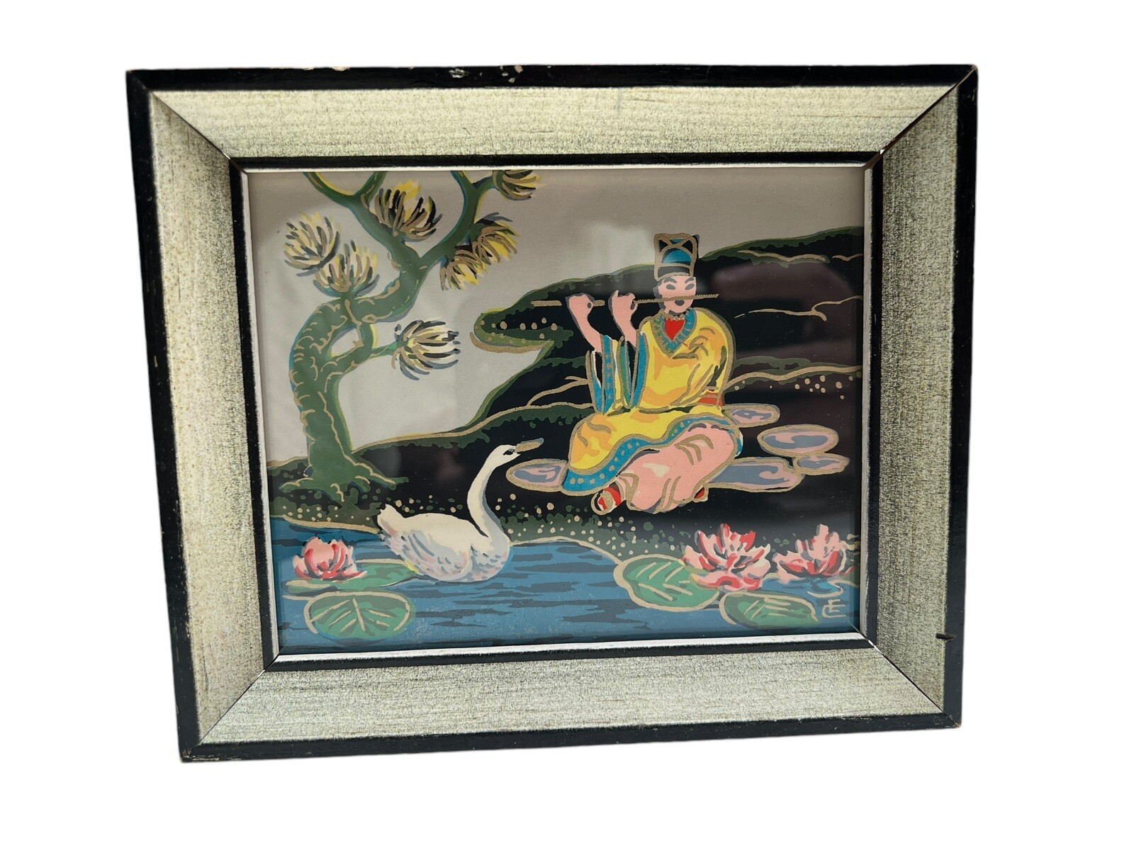 Vintage Small Framed Chinese Silk Screen Painting 6.5″ x 4.5″ Signed