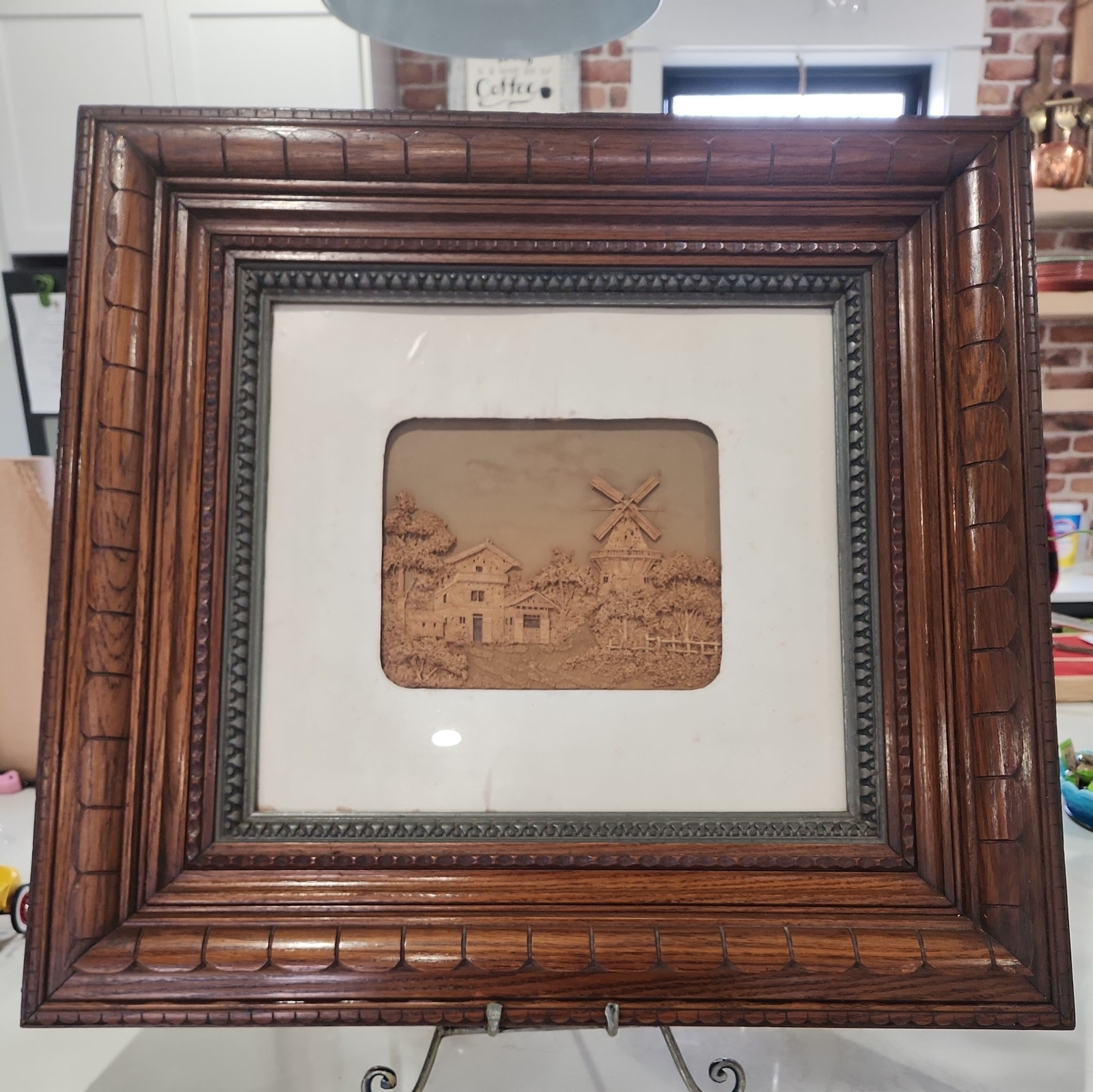 Vintage Portugal European Hand Crafted Cork Diorama Shadowbox in Ornate Frame