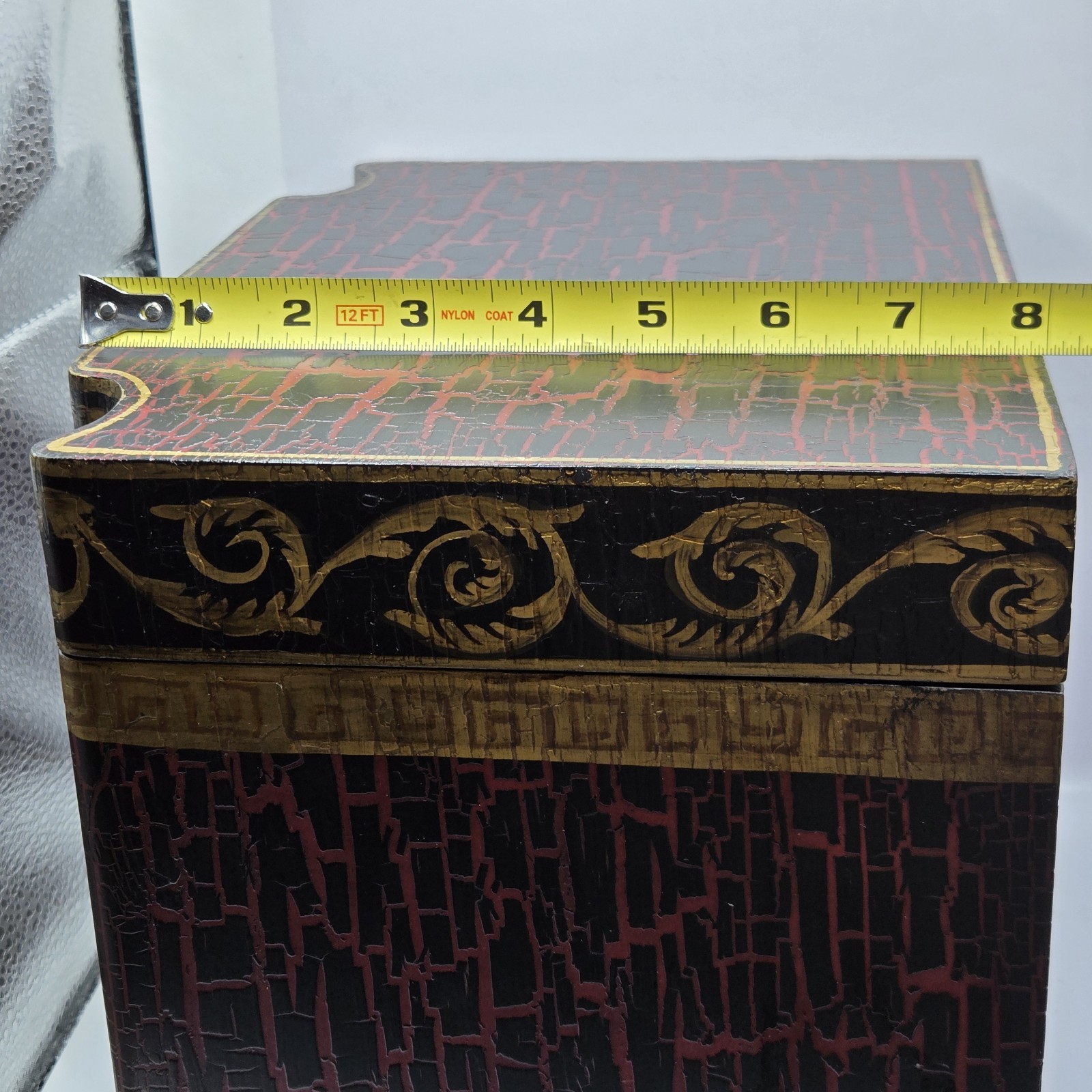 Vintage Large Asian Wood Pagoda Top Jewelry Box Storage, Brass Feet. 11×8×8.5″