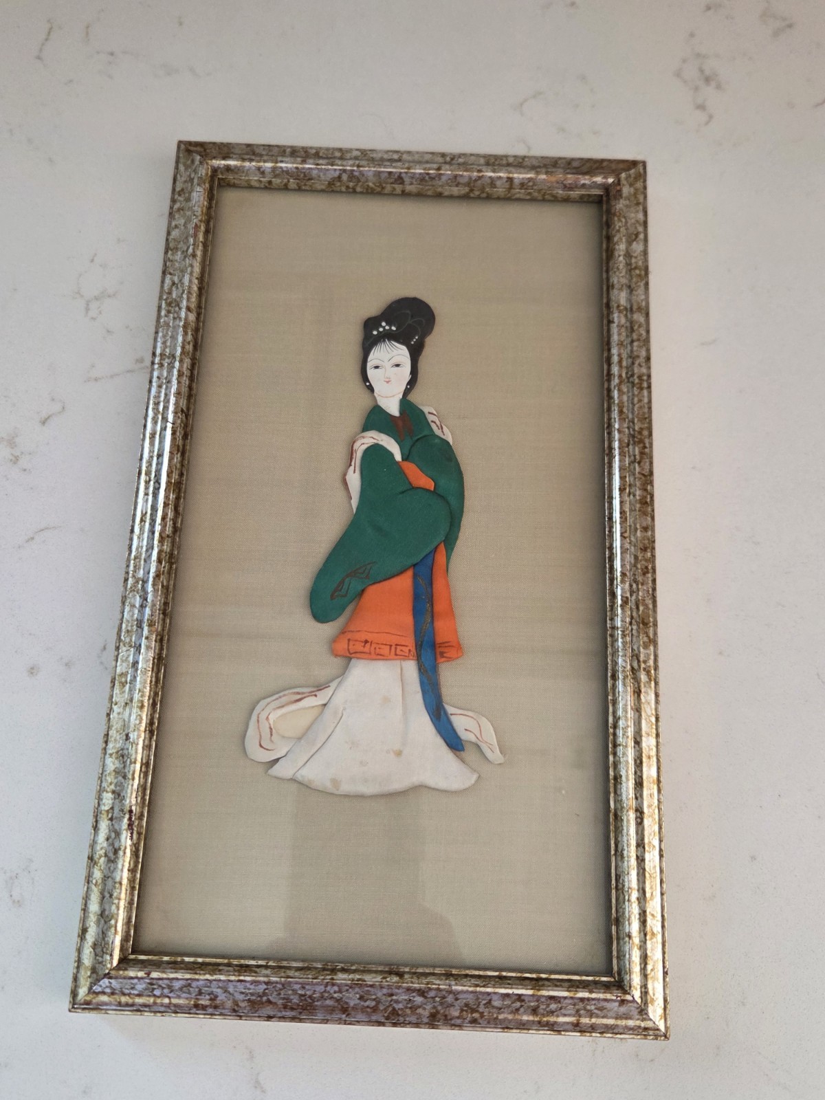 Set Of 3 Vintage Framed Chinese Oriental Asian Silk Art Oriental Geisha Ladies