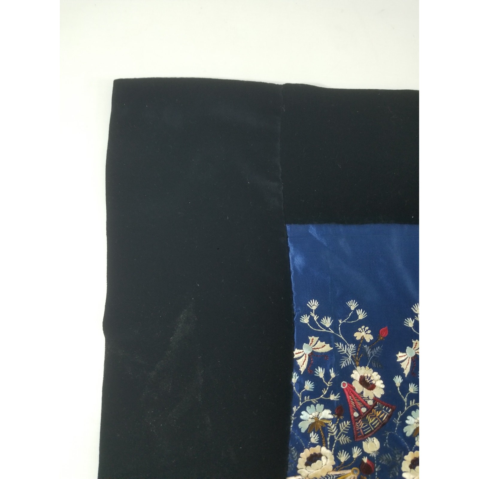 Vintage Chinese Hand Embroidered Floral & Botanical Silk Panel 86x18in