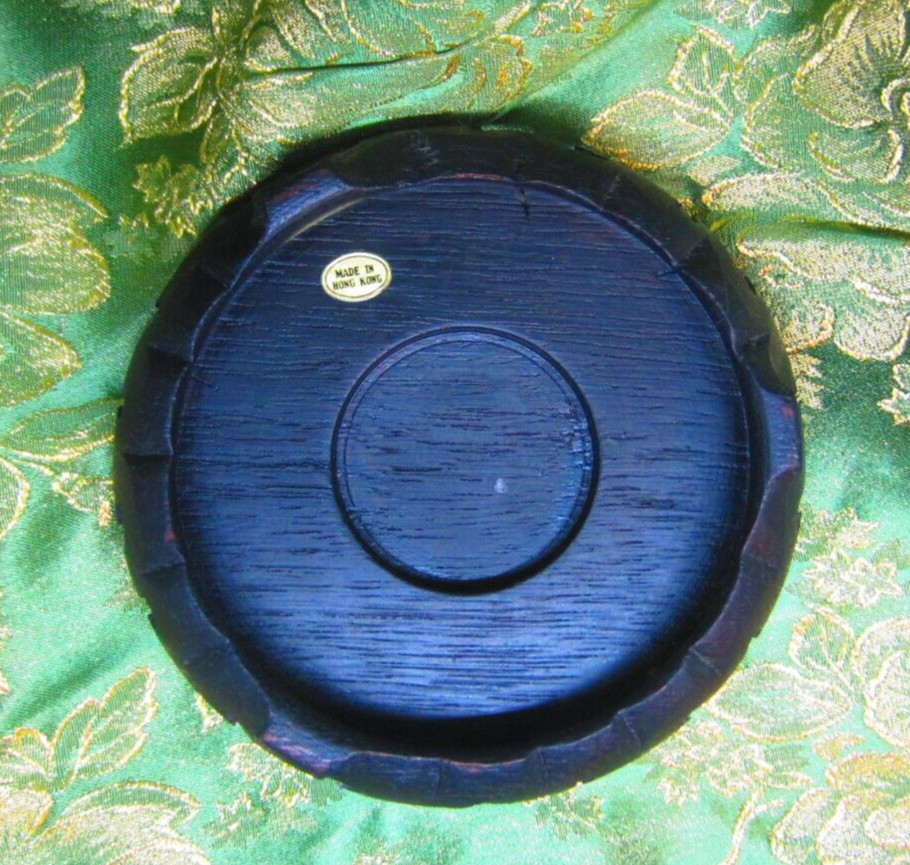 Vintage Chinese Carved Footed Black Hard Wood Display Stand Solid 4″ Hong Kong