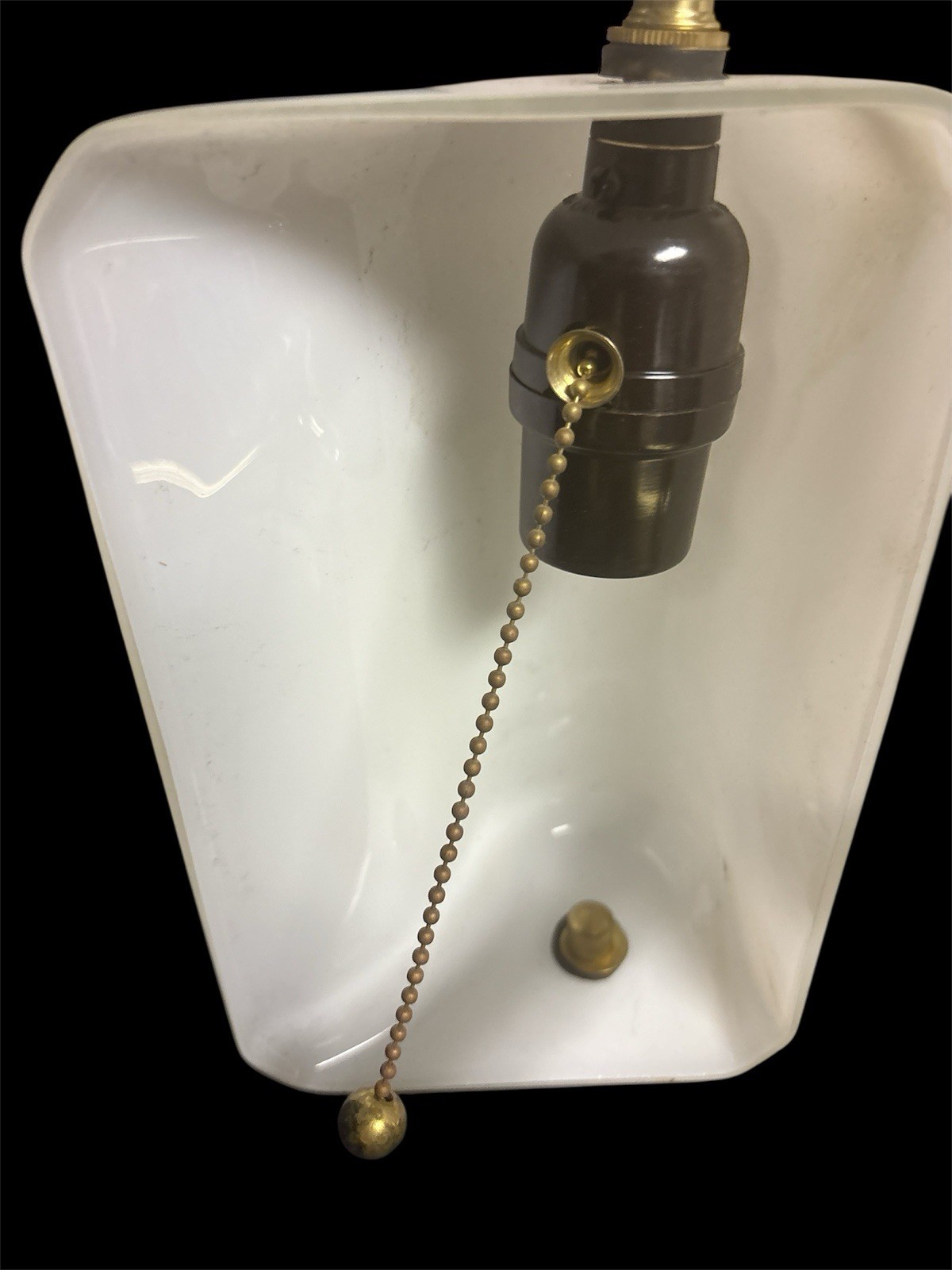 Bankers Lamp White Shade , Shiny brass With Wood Look Model 9406 Made In China