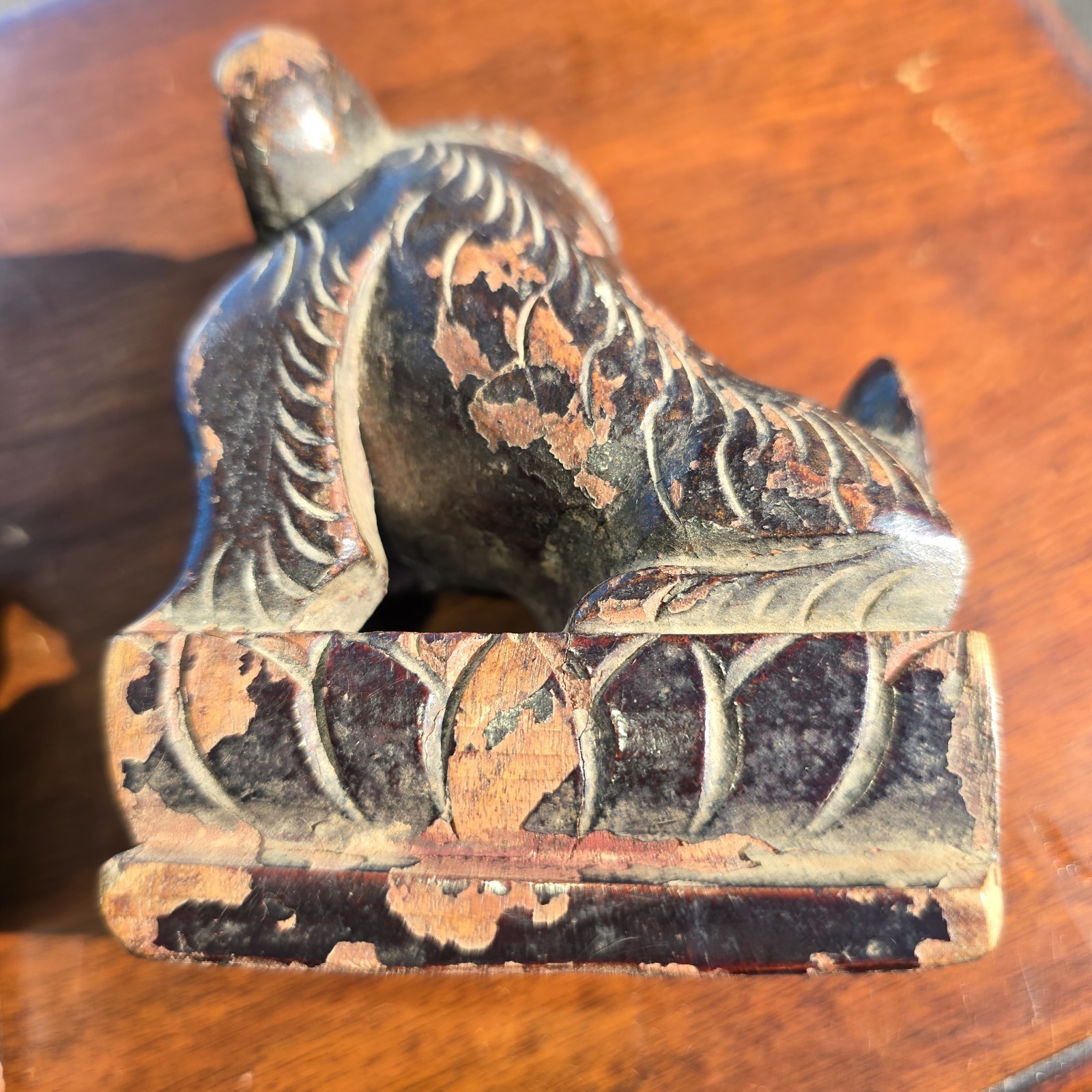 Pair of Vintage Chinese Carved Wood Foo Dogs Guardian Lions Statues Bookends 7″