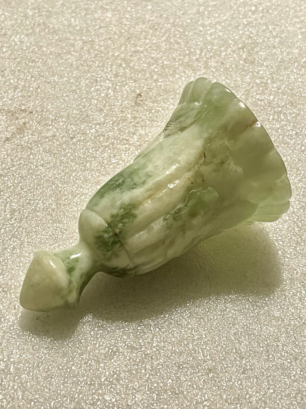 Estate Vintage Chinese Carved Jade Nephrite BELL Flower Design Scalloped Rim