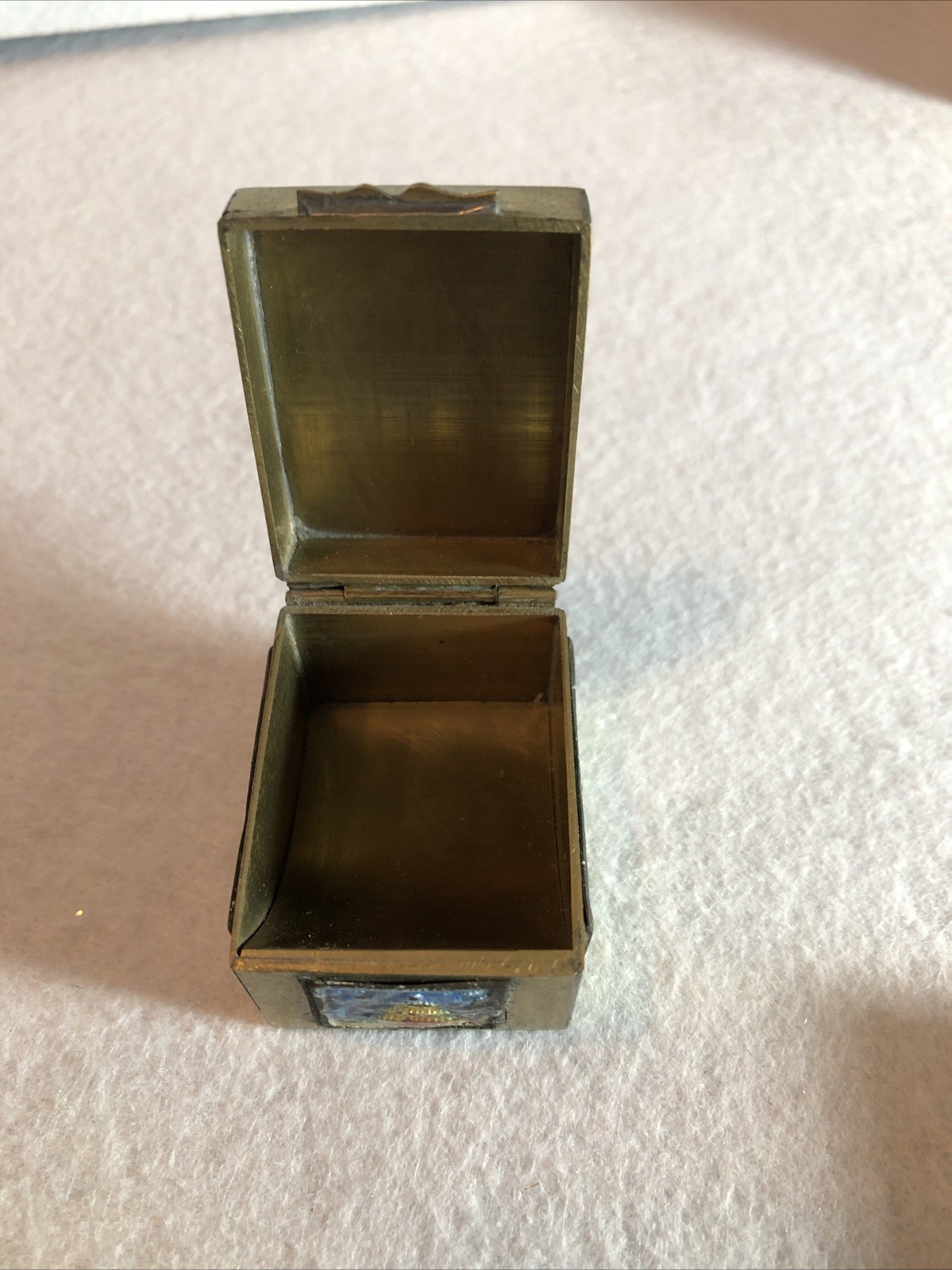 Chinese Brass Enamel Temple Stamp Box Vintage Antique