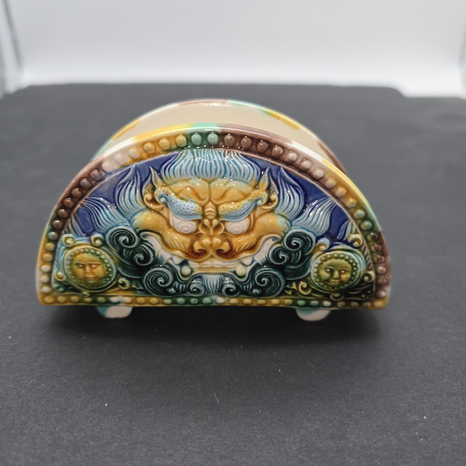 Chinese Tang Style Multi Colored Glazed Ceramic Letter/Card Holder 2.25″ x 4″