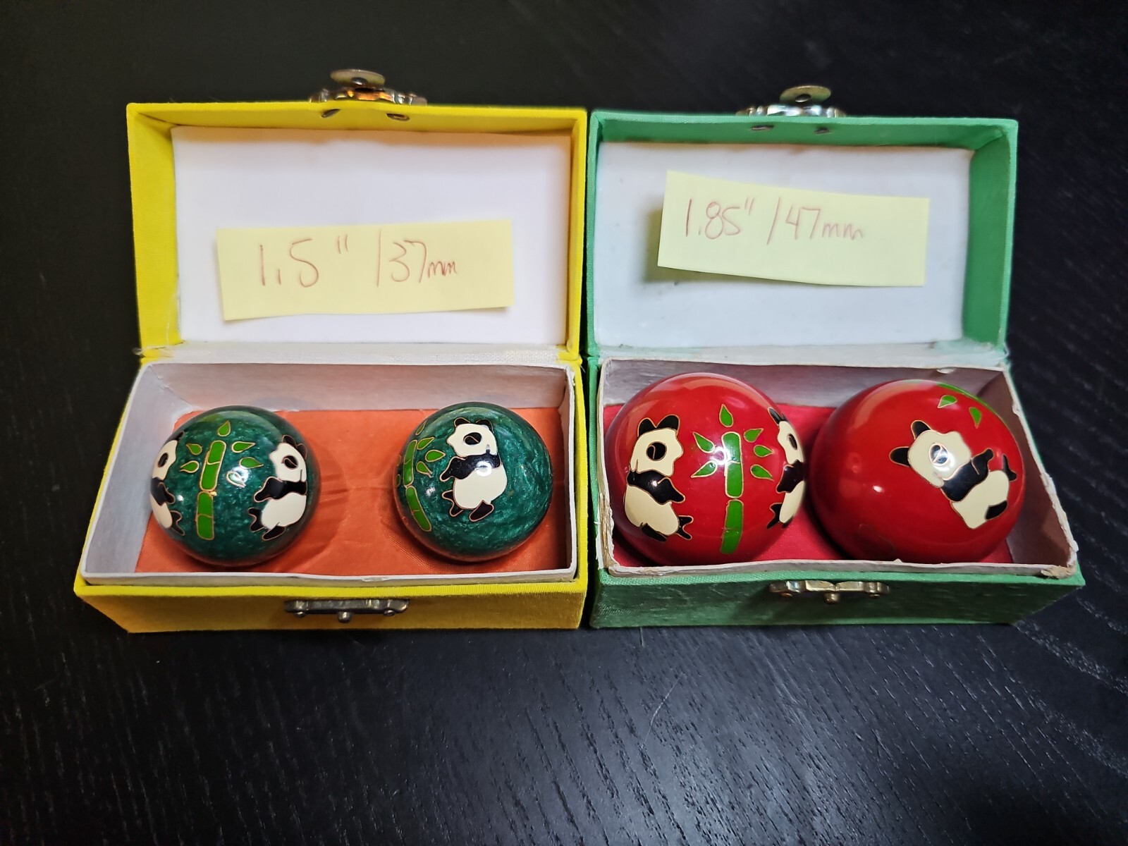 2 Vtg Authentic Chinese Meditation Stress Baoding Balls Cloisonne Pandas Chime