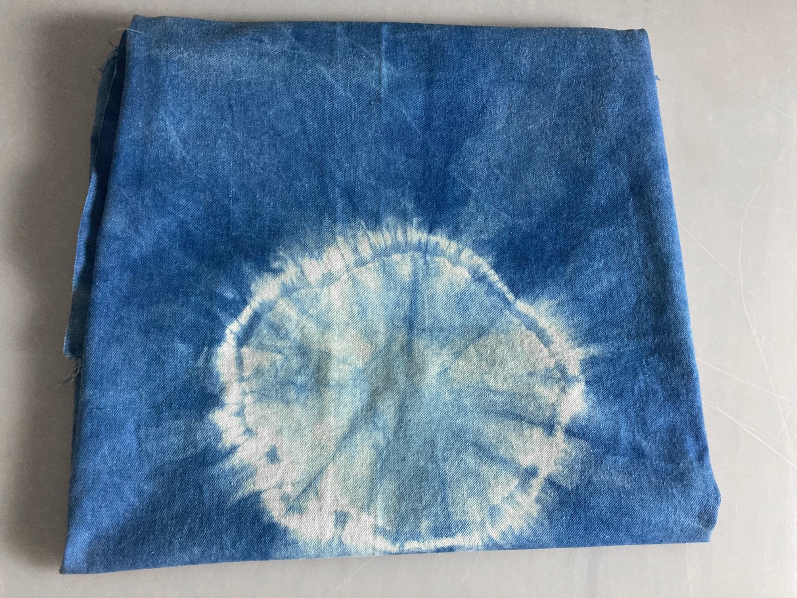 Hand Dyed ORGANIC INDIGO Shibori on ORGANIC NATURAL DENIM 59″ W x 46″ L