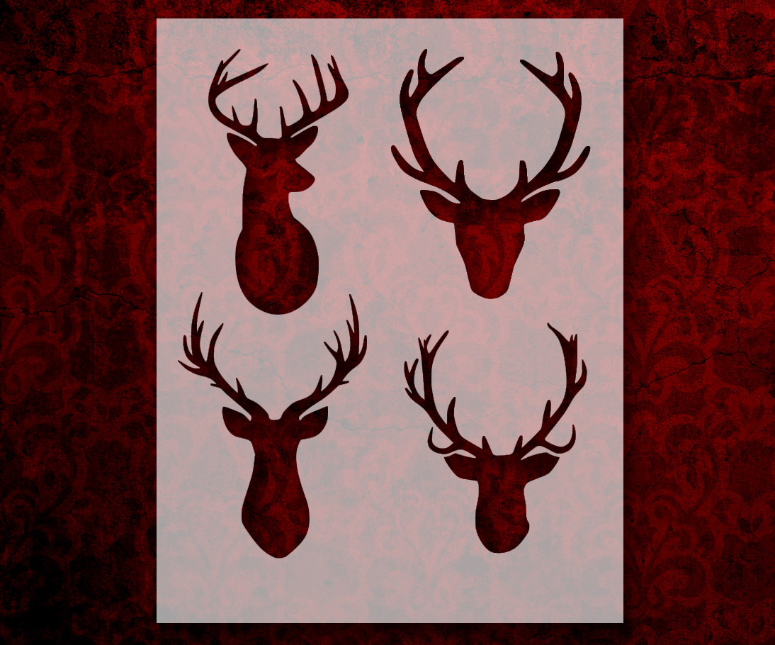 Deer Buck Antlers Four 8.5″ x 11″ Stencil FAST FREE SHIPPING (611)