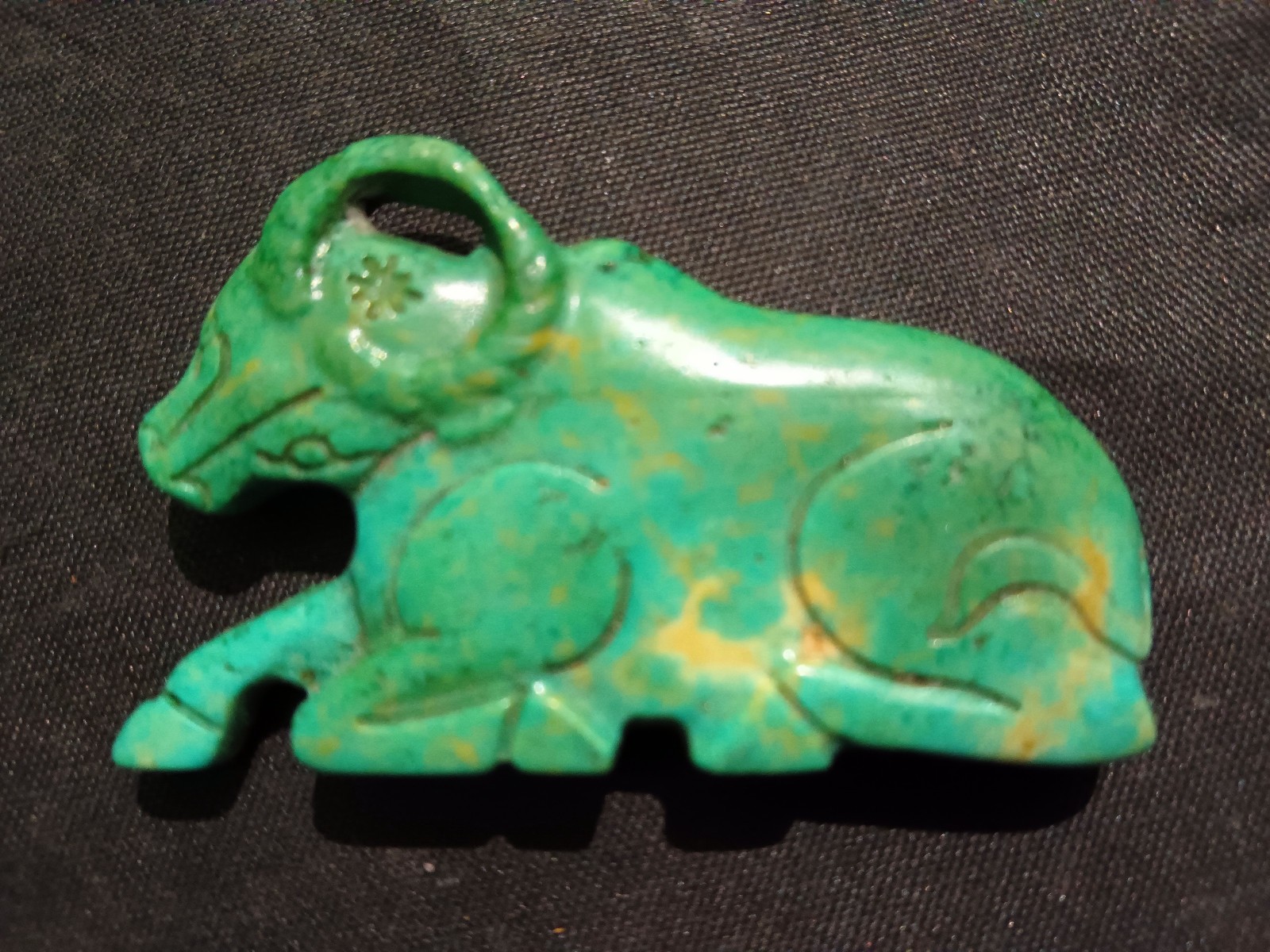 Good Quality Chinese Old Turquoise Hand Carved *Cow* Pendant