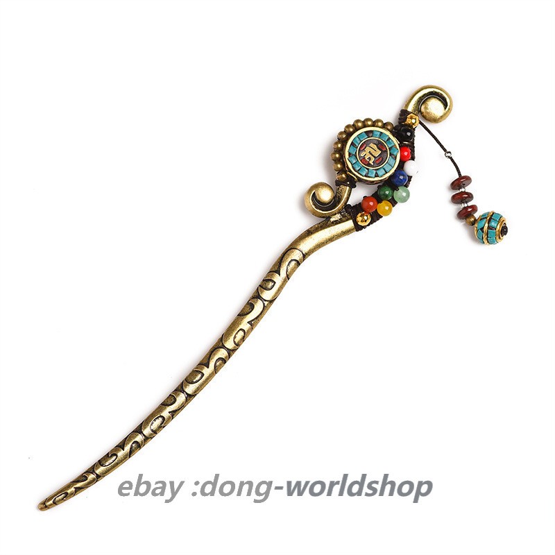 China Dongling Jade/Yellow Agate/Alloy Tibetan Style Exquisite Fashion Hairpin