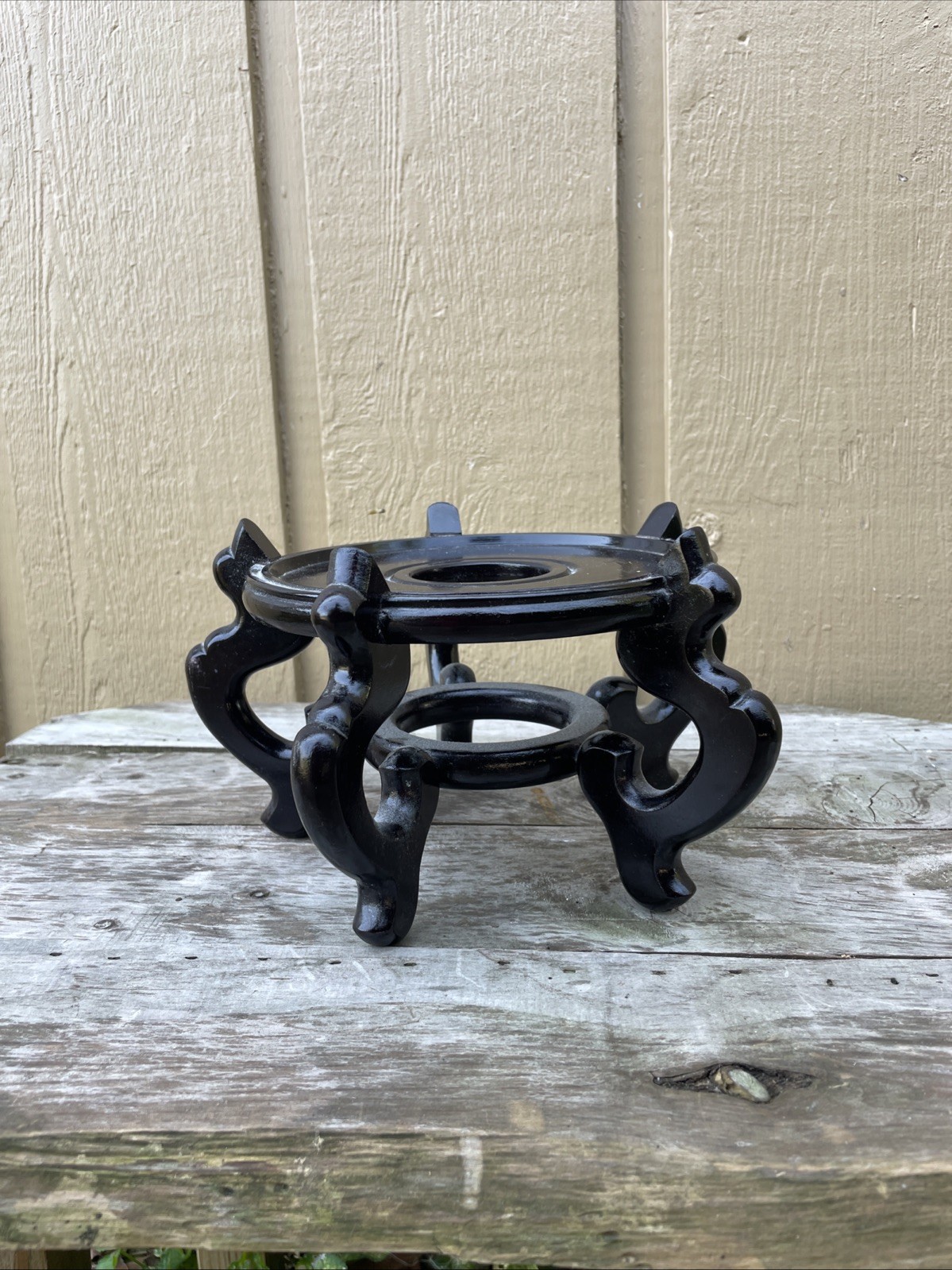 Vintage Chinese Wood Carved Display Stand Footed Pedestal For Koi Fish Bowl 6”