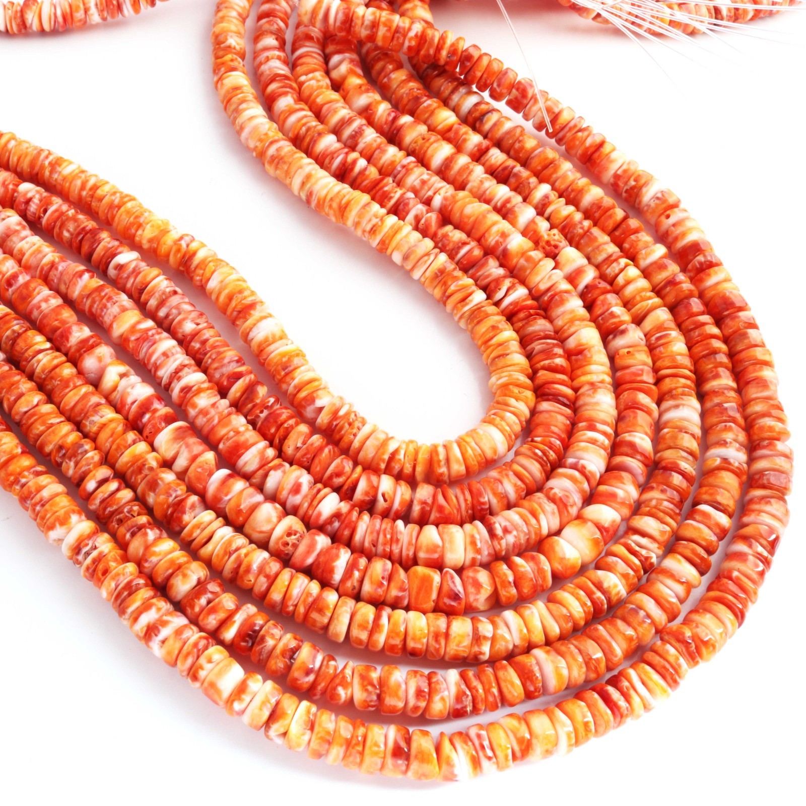 1 Strand Gigantic Orange Spiny Oyster Shell Beads From Mexico (Gem Quality- Mini