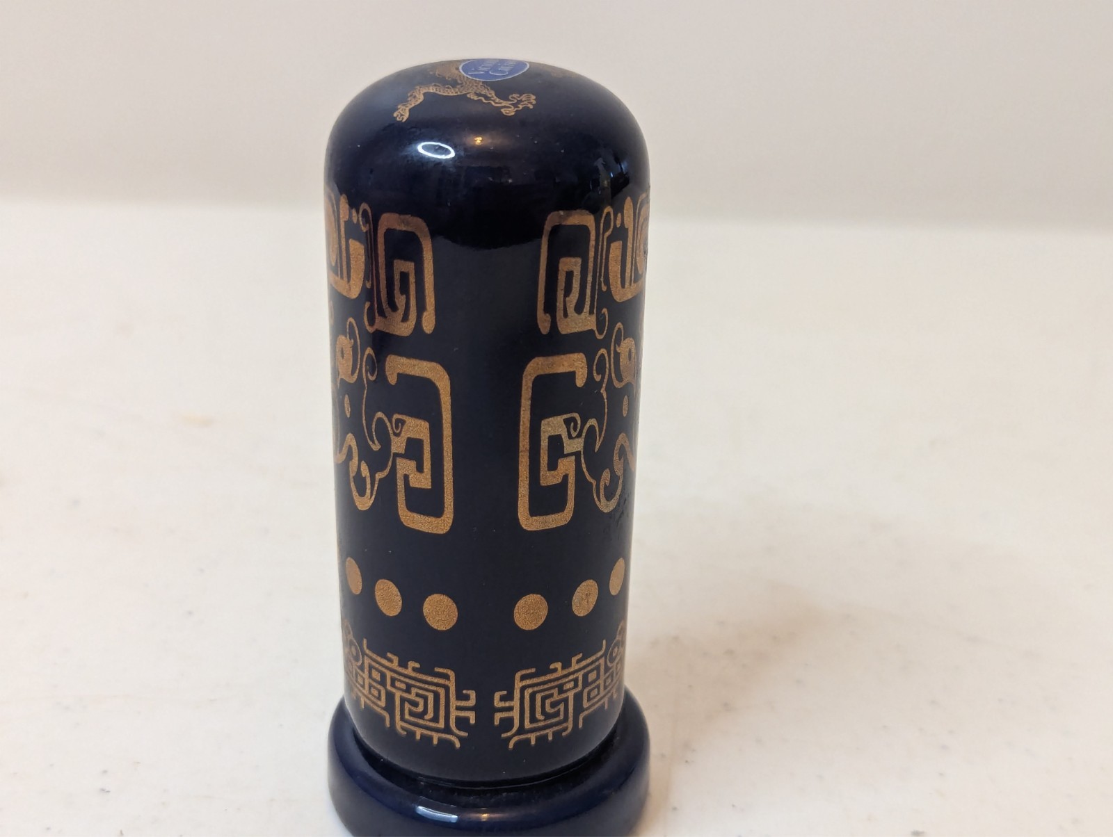 Toothpick Holder Porcelain Chinese Asian Blue Gold White 2 Piece