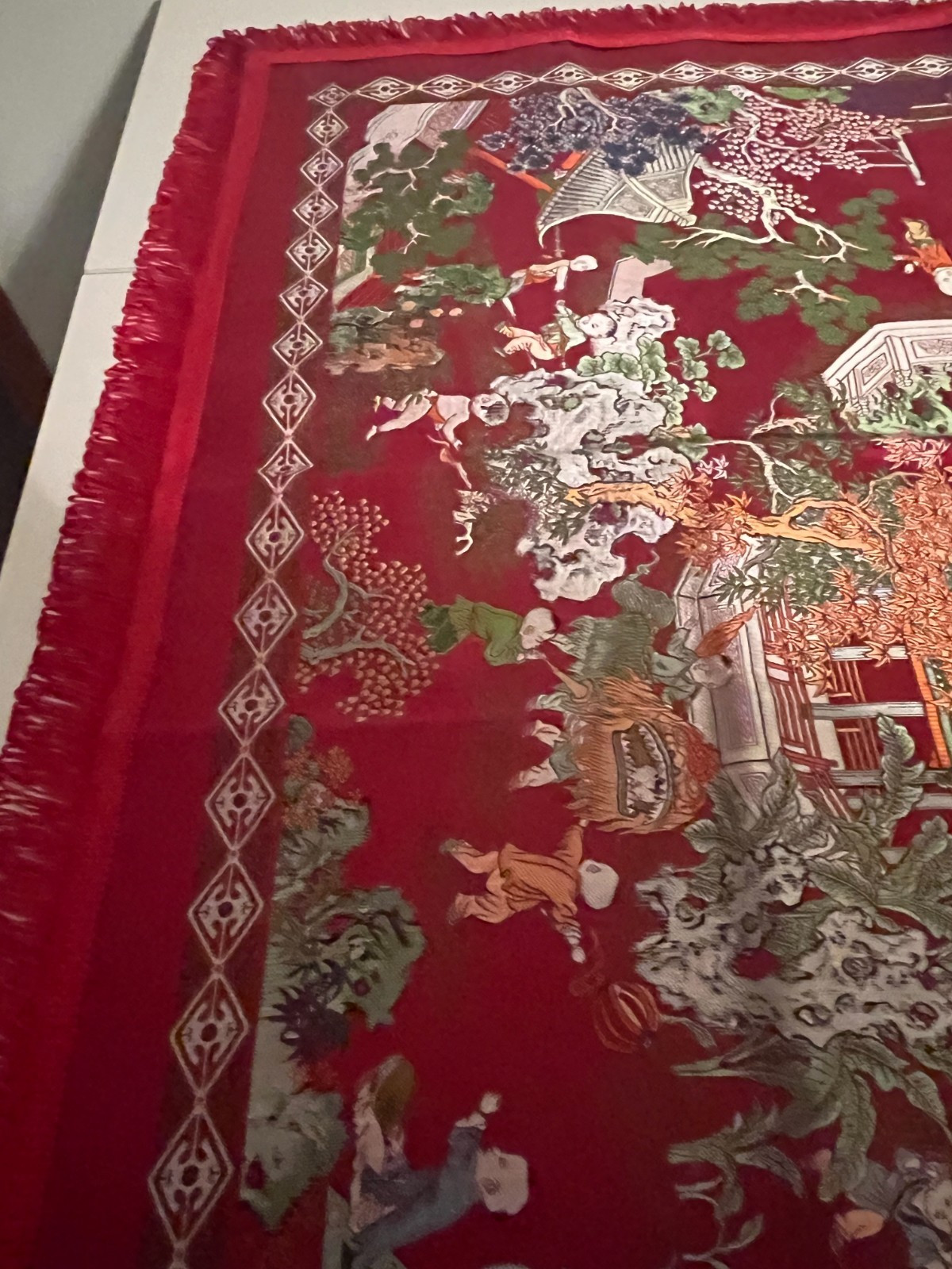 Vintage Chinese “Brocaded Flowers” Silk Blend Tapestry Tablecloth Piano Shawl