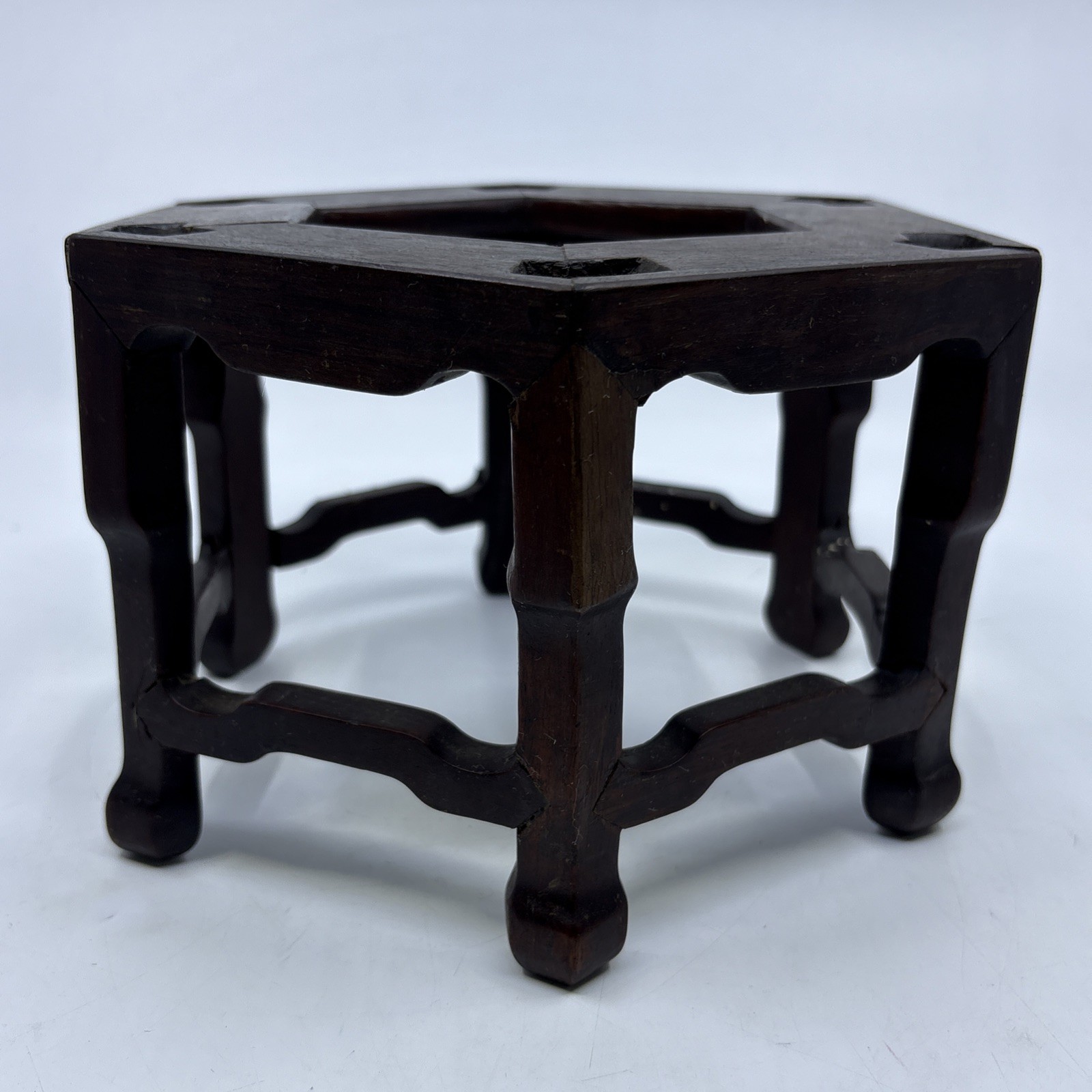 Vintage Chinese Wooden Hexagon Display Stand Vase Plant Asian Lamp Base Footed