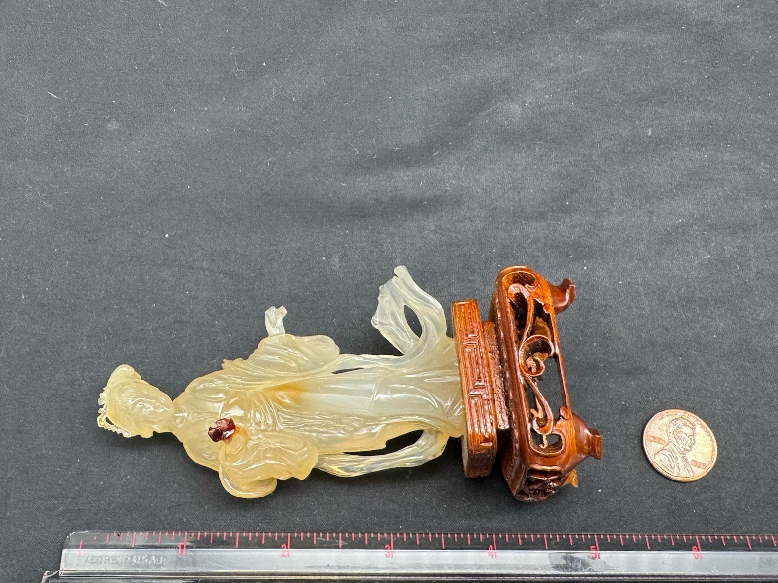 Chinese Carved Agate Stone Lady Sculpture, 4.5″