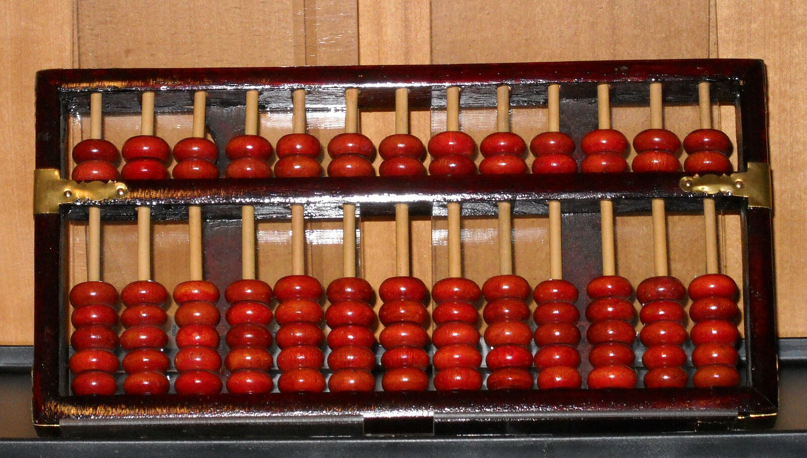 13 Rods Red Lion Chinese Abacus with wood Beads & Brass Accents