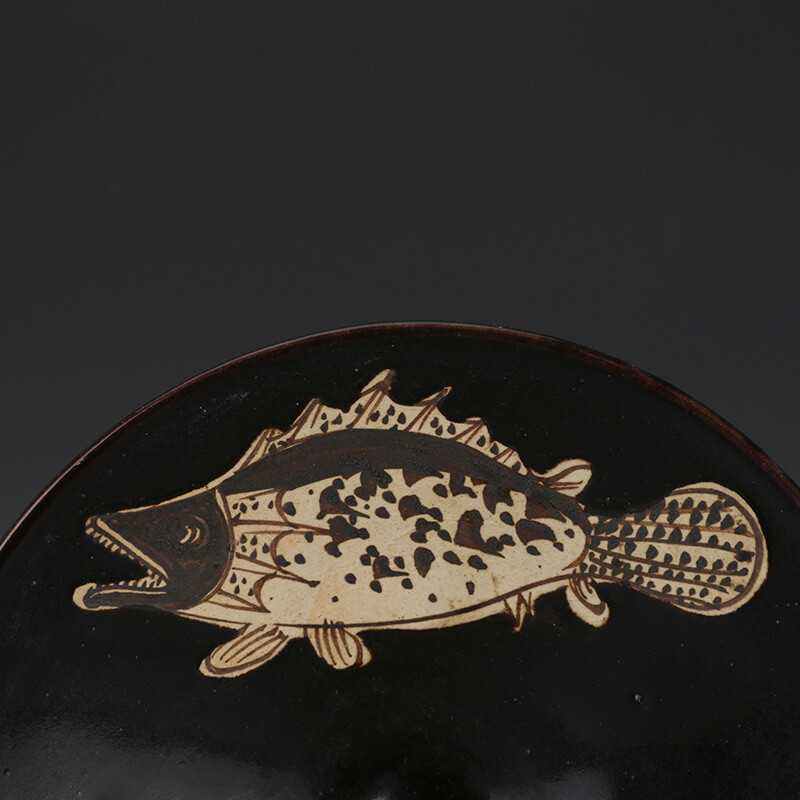 6.2″ China Jizhou Kiln Porcelain Black Glaze Brown Color Fish Grain Teacup