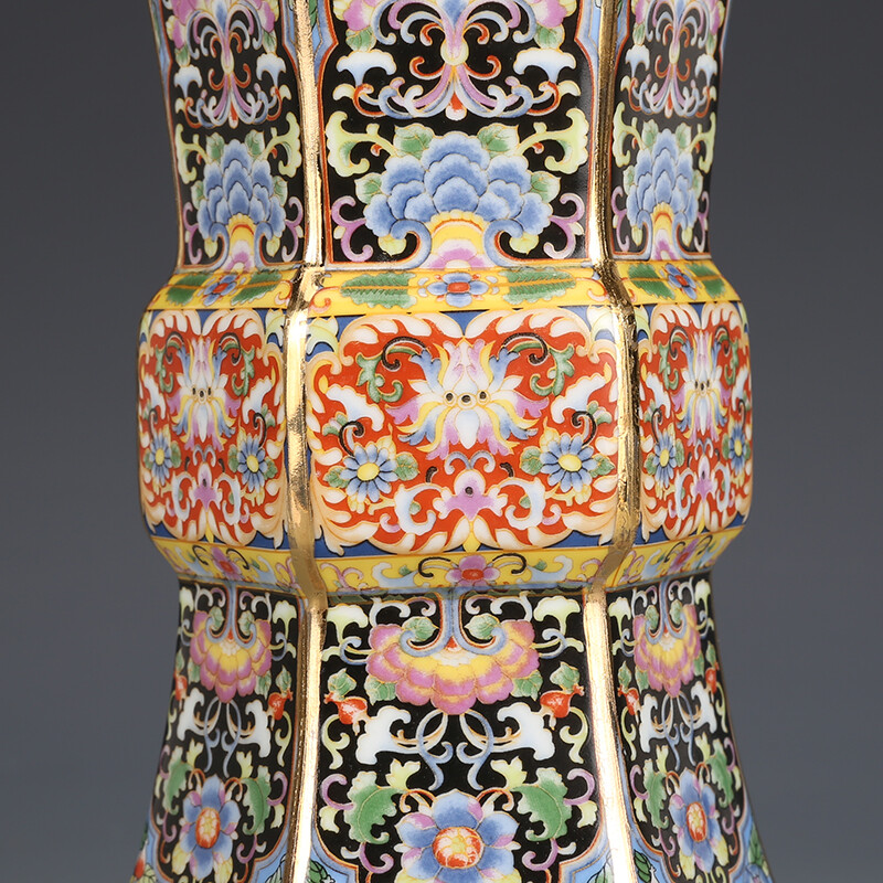 9.6″ Chinese Colour Enamels Famille Rose Porcelain Guan Kiln Peonies Flower Vase