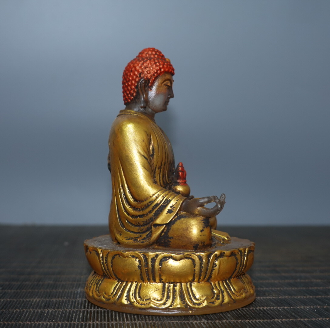4.7″ China Coloured Glaze Paintings Gild Buddhism Medicine Buddha Sit Statue