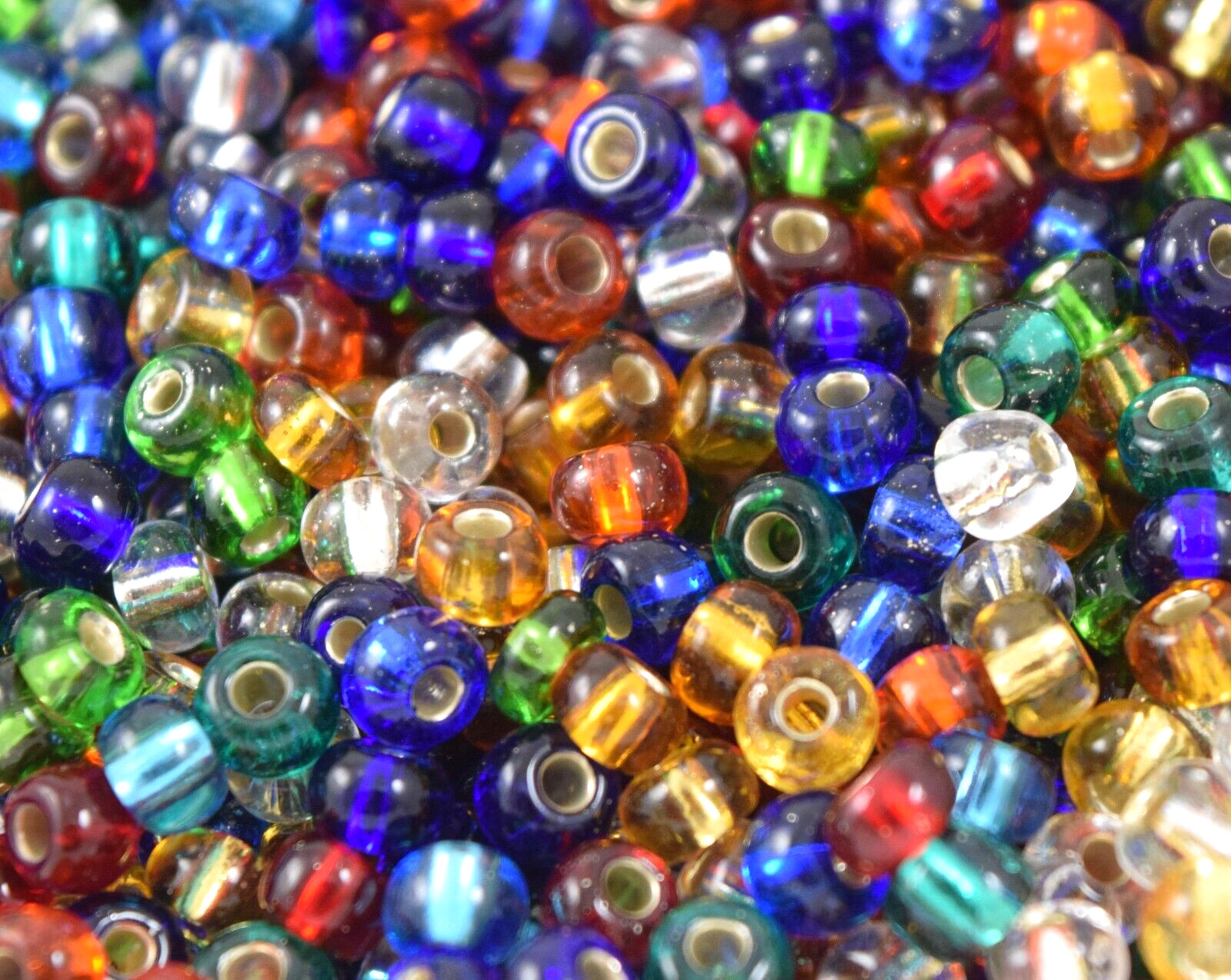 Czech Glass Seed Beads Size 6/0 ” Silver Lined Color Mixture ” Loose 50 Grams