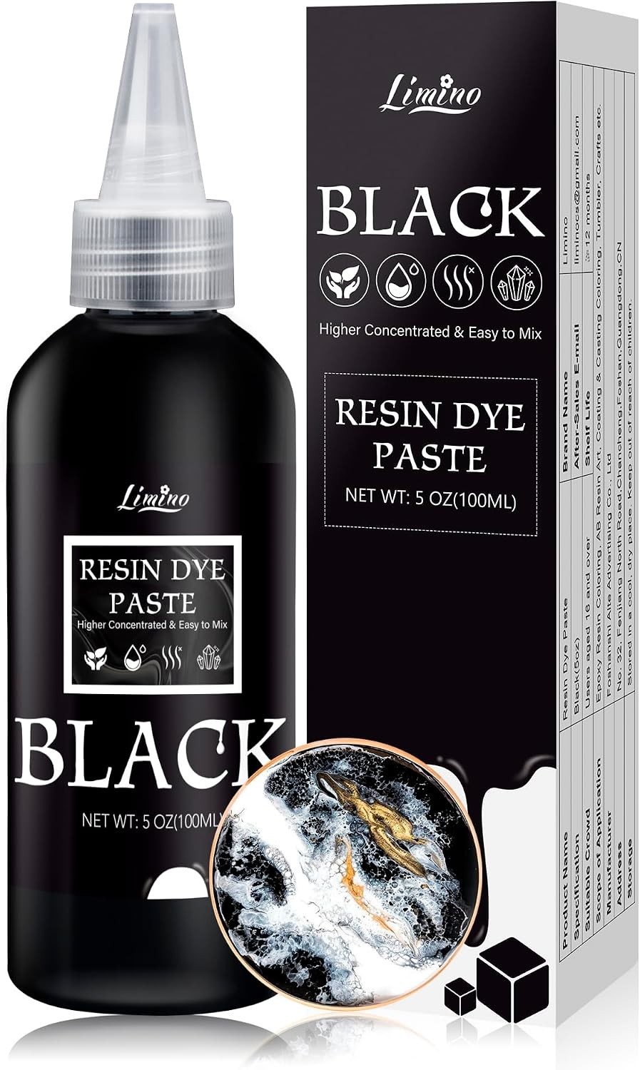 Black Epoxy Resin Pigment Paste – 3.4 fl.oz / 100ml Concentrated Dye for DIY
