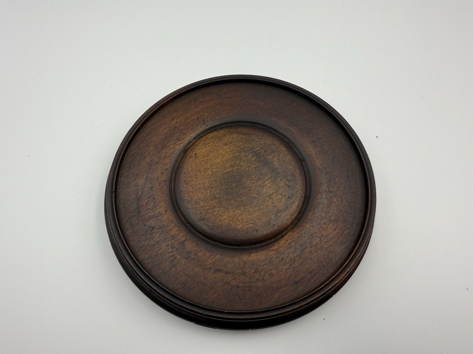 Antique Chinese Hardwood Round Display Stand 6.25” Base w/ Greek Key Carving