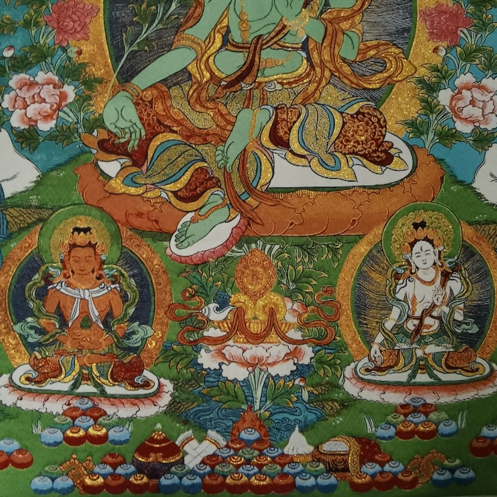36″ Tibet Tibetan Cloth Silk Buddhism Green Tara Guanyin Tangka Thangka Mural 2