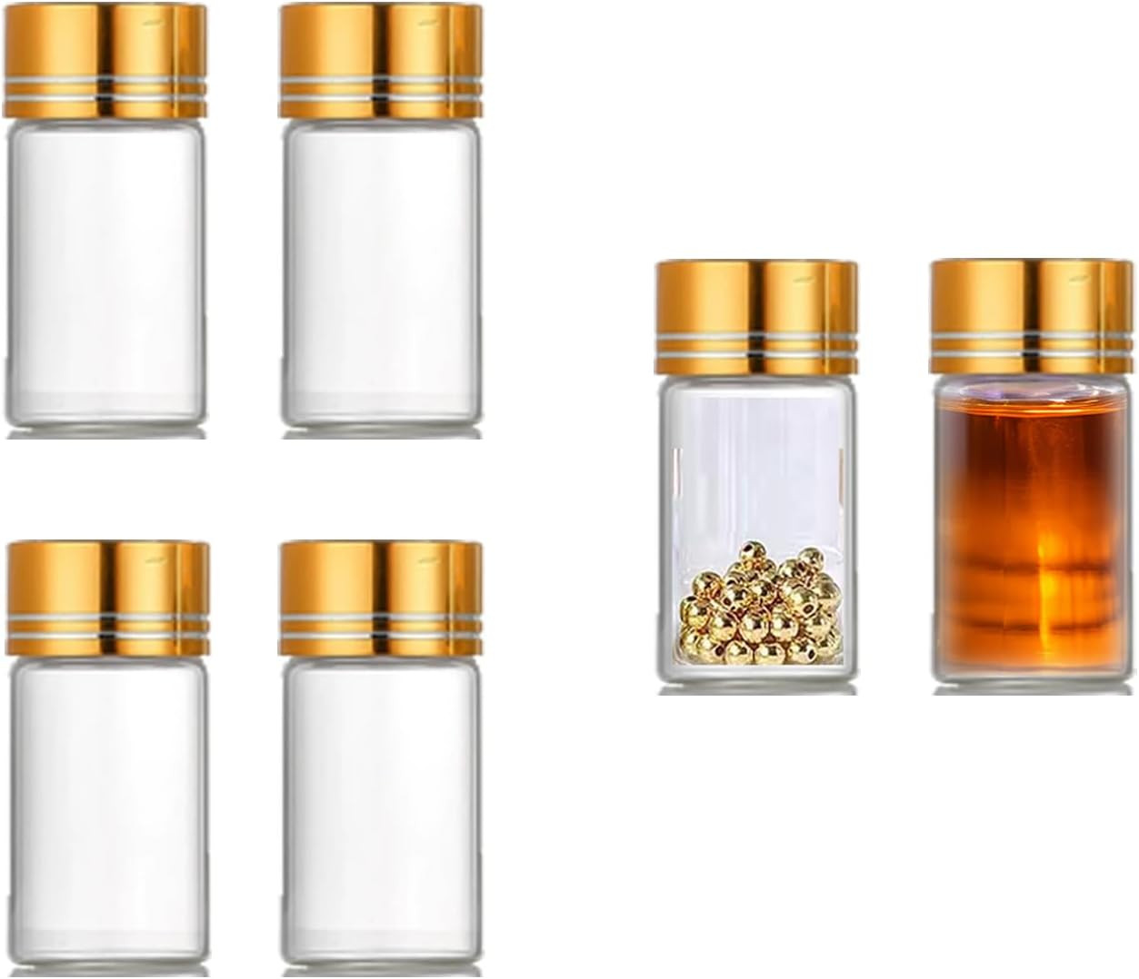 4Pcs Tiny Glass Jars with Lids 2ml Miniature Vials Bottles with Screw Cap Small