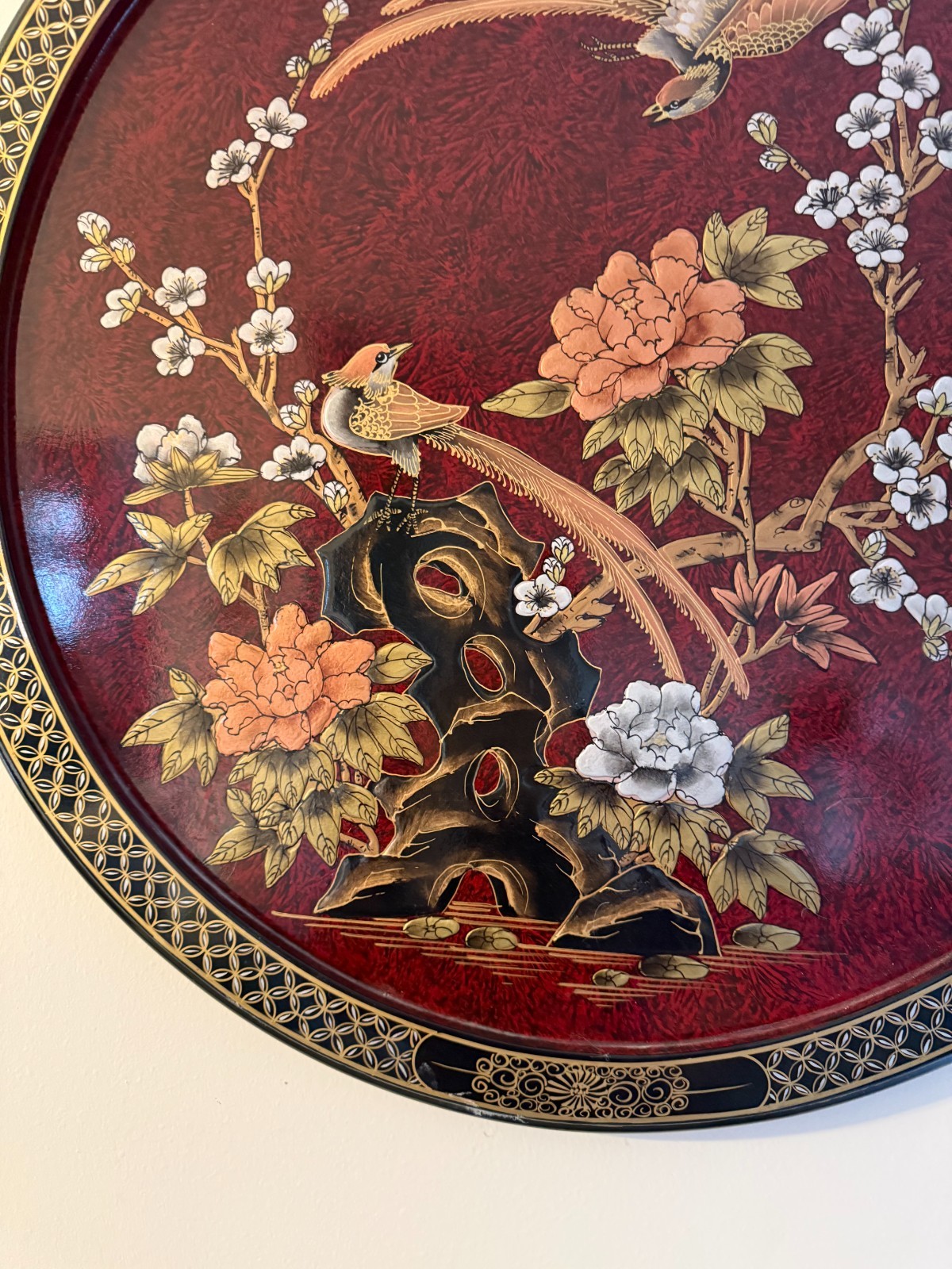 Elegant Vintage/Antique Chinese Inlaid Mother of Pearl Lacquer Wood wall plaque
