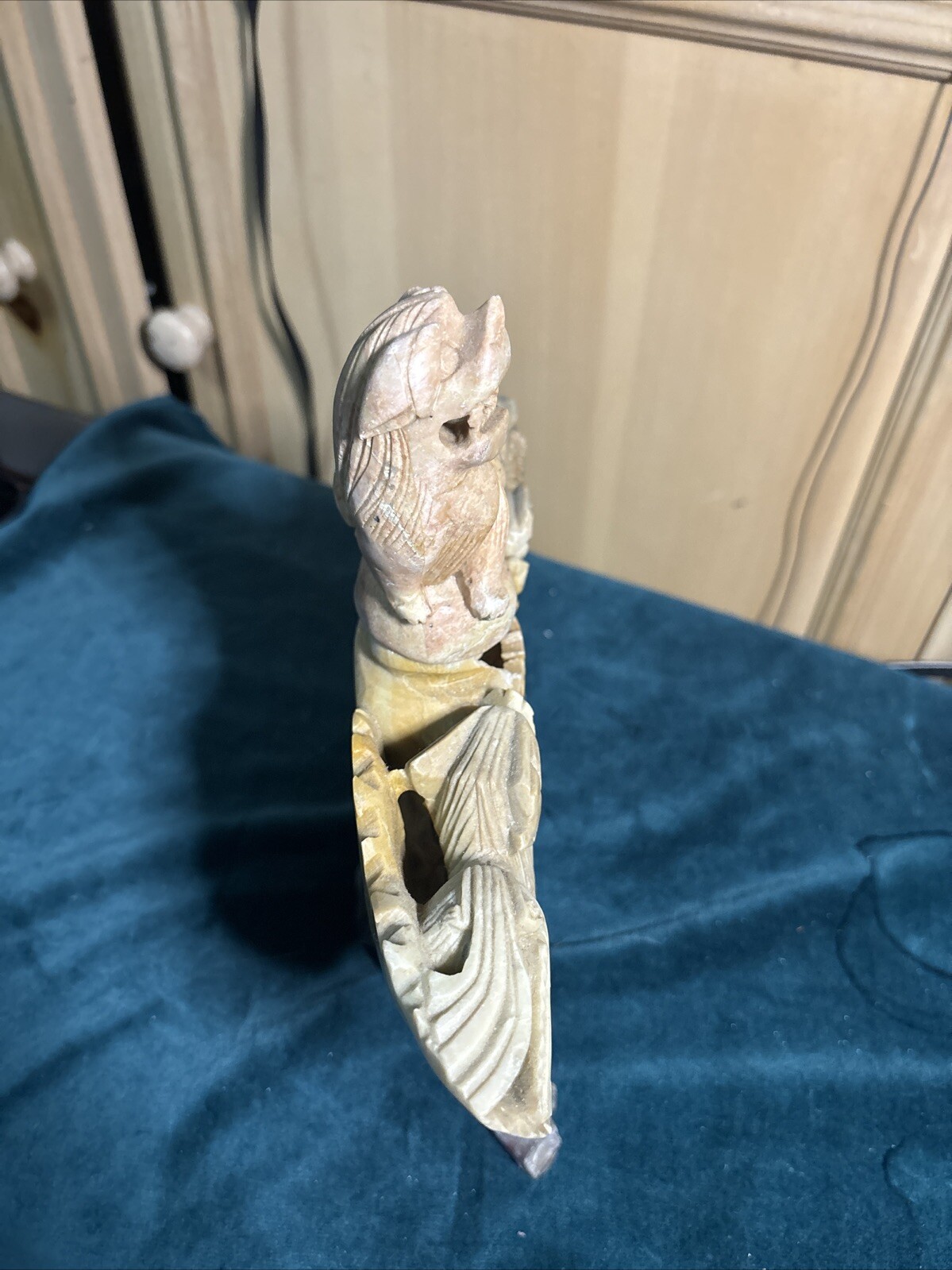 Antique Chinese Hand Carved Soapstone Incense Burner Foo Dogs/Lions Vintage (bf)