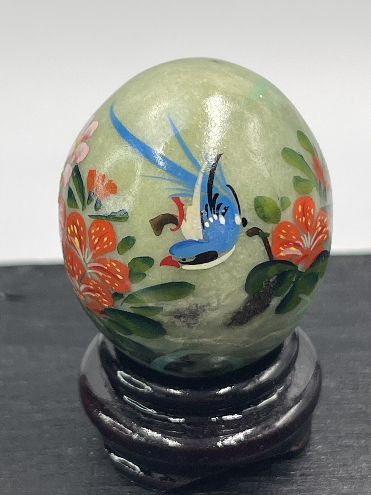 Jadeite Egg Mini Bird Blue Flowers Multicolor Bamboo