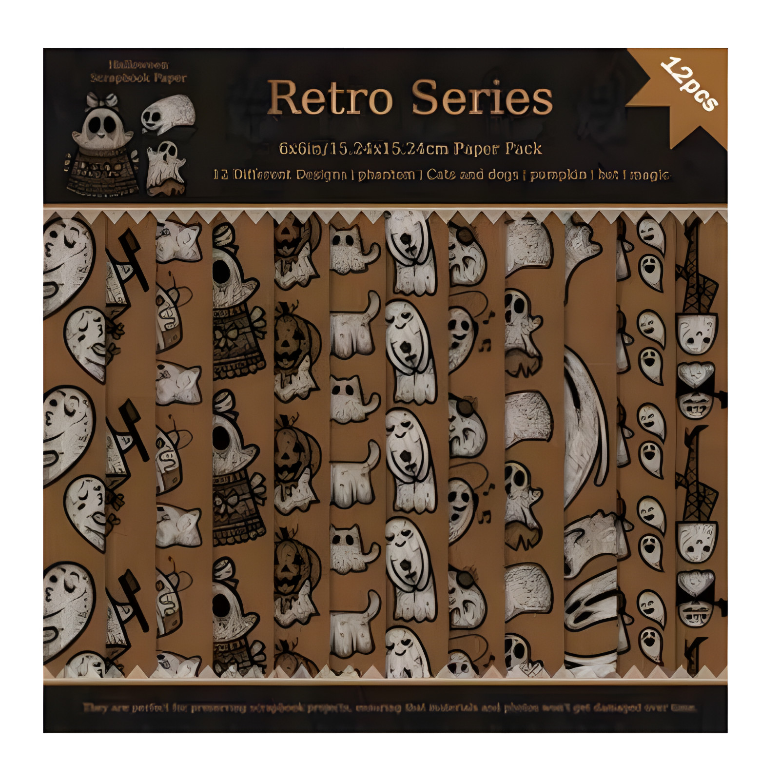 Retro Halloween 12-Sheet Scrapbooking Paper Pack 6×6 Brown Vintage Journaling
