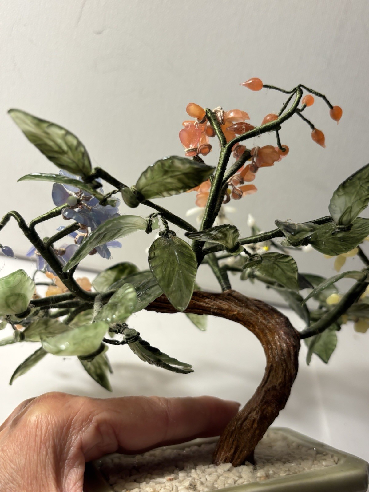 Vintage Bonsai Tree Multicolor Flowers Leaves Carved Blooms Asian
