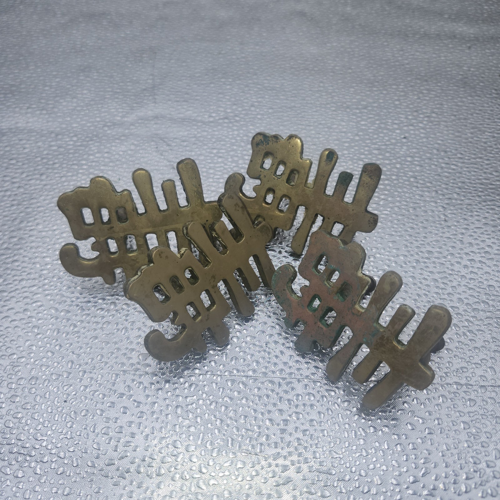 4 Vintage Chinese Character Drawer Brass 3″ Pull Drawer 2″ furniture Asian