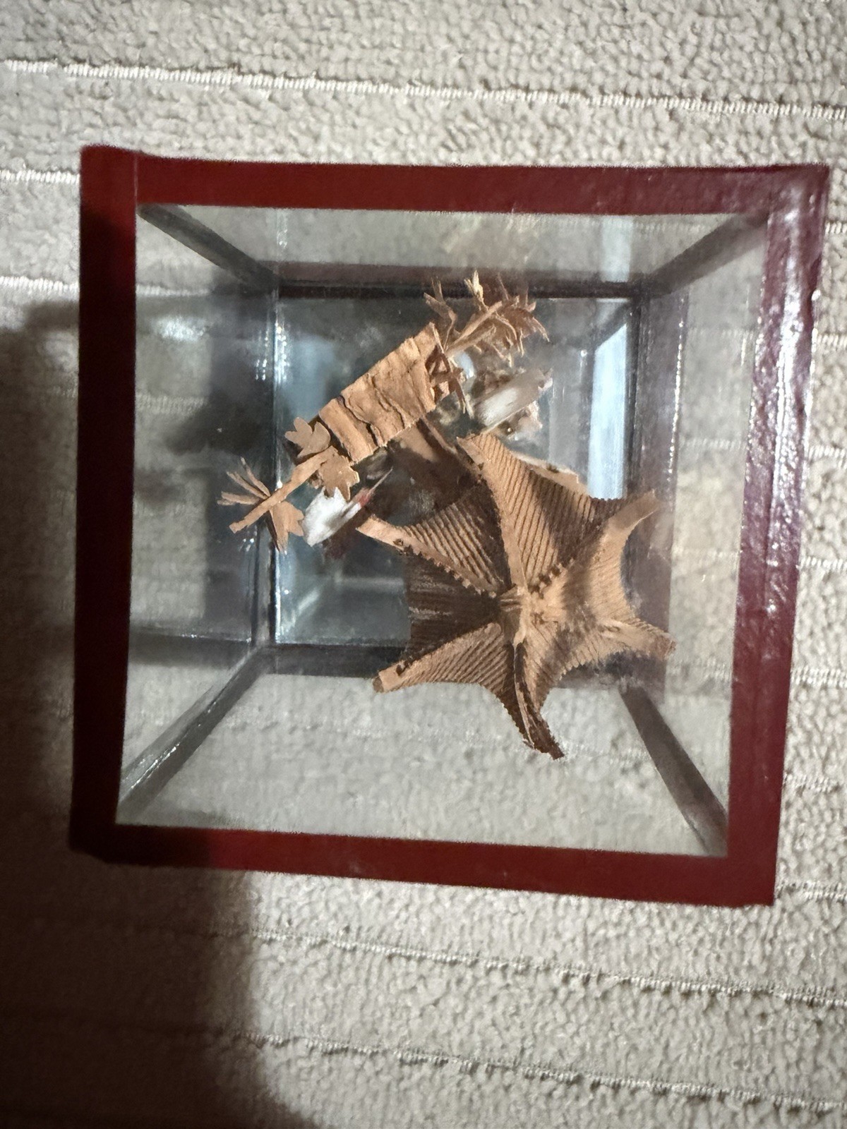 Vintage Chinese Mini Carved Cork Scene In Glass Case