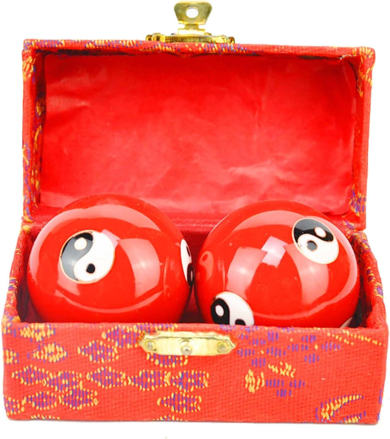 2 Pc 1.85″ Cloisonné Yin-Yang Baoding Health Hand Balls, Red Meditation & Stress