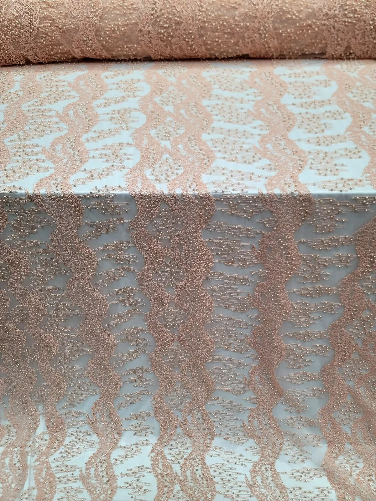 Luxury Hand-Embroidered Peach Lace Fabric by the Yard – Beaded Mesh Lace