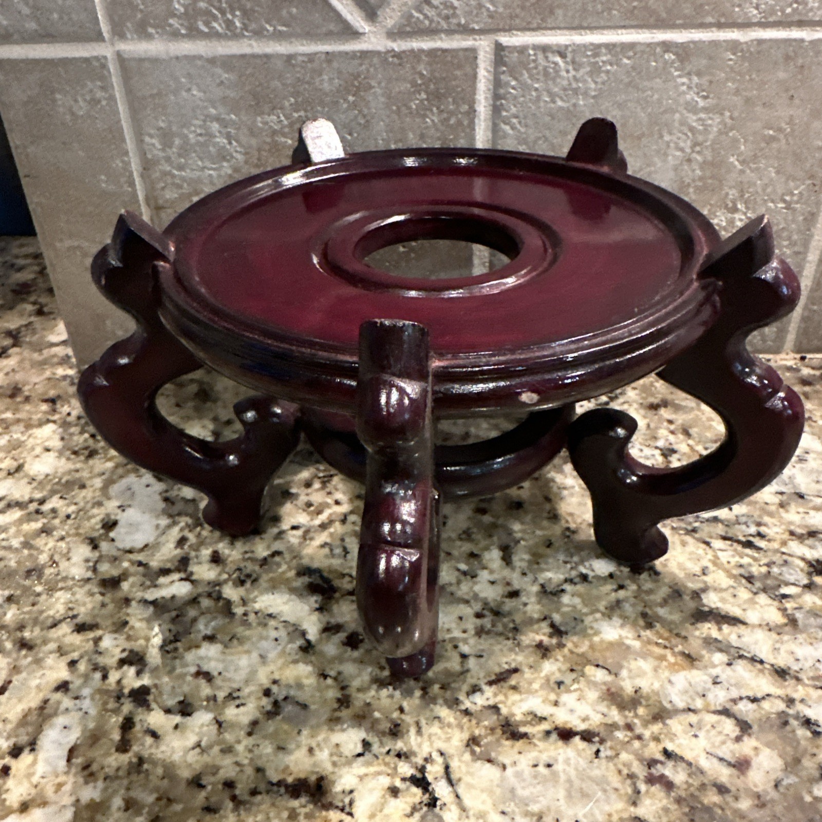 Vintage Chinese Dark Cherry Wood Stand 6” Diam For Urn Plant Fish Bowl