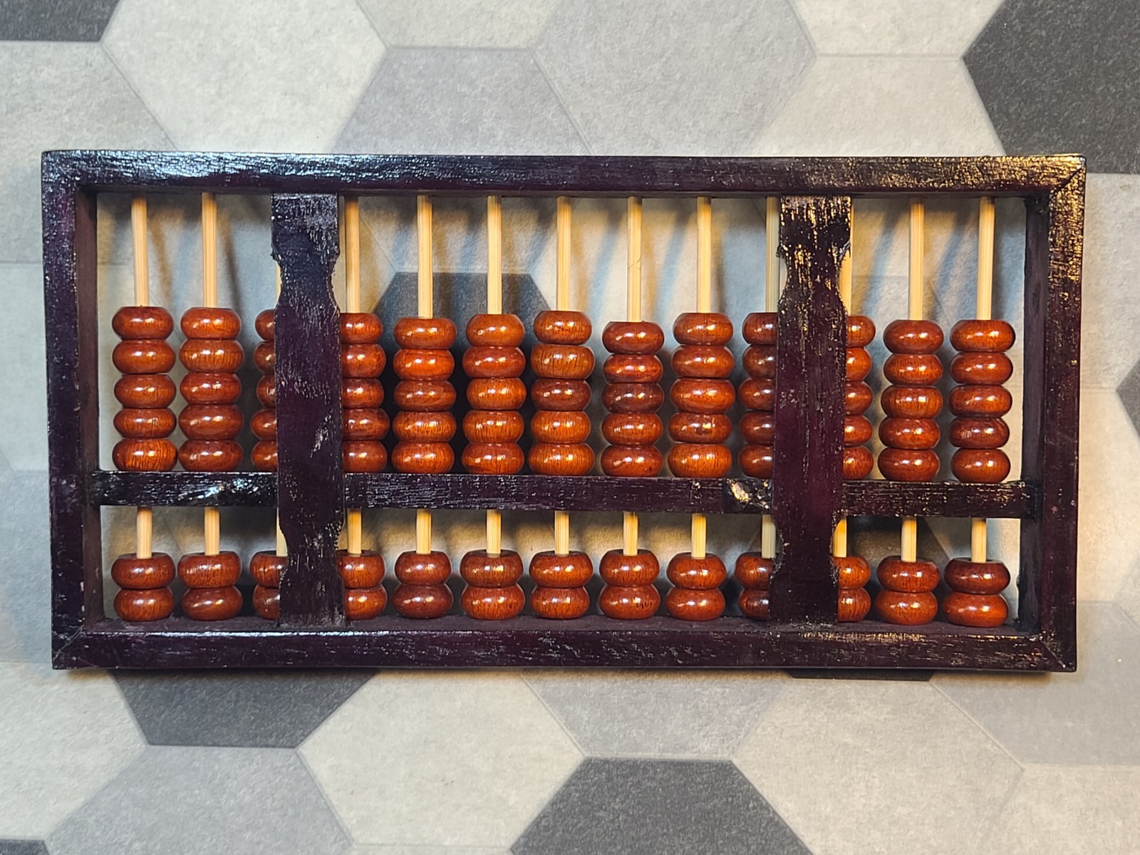 VTG Chinese Solid Wood Abacus 13 Rows 91 Beads Brass Corner Accents 12″ x 6″