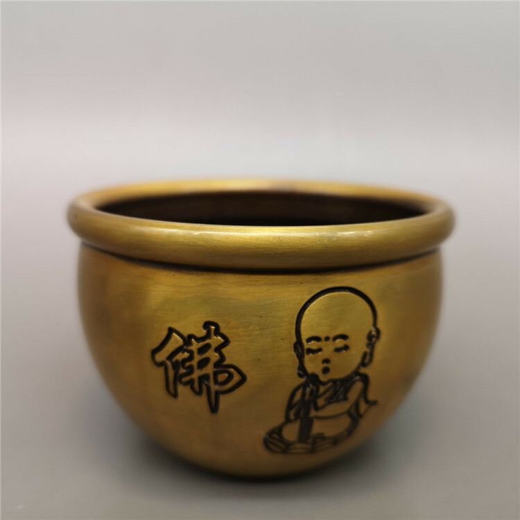 China Collectible Brass Copper Cylinder Ornaments Boy Buddha Jar Water Tank