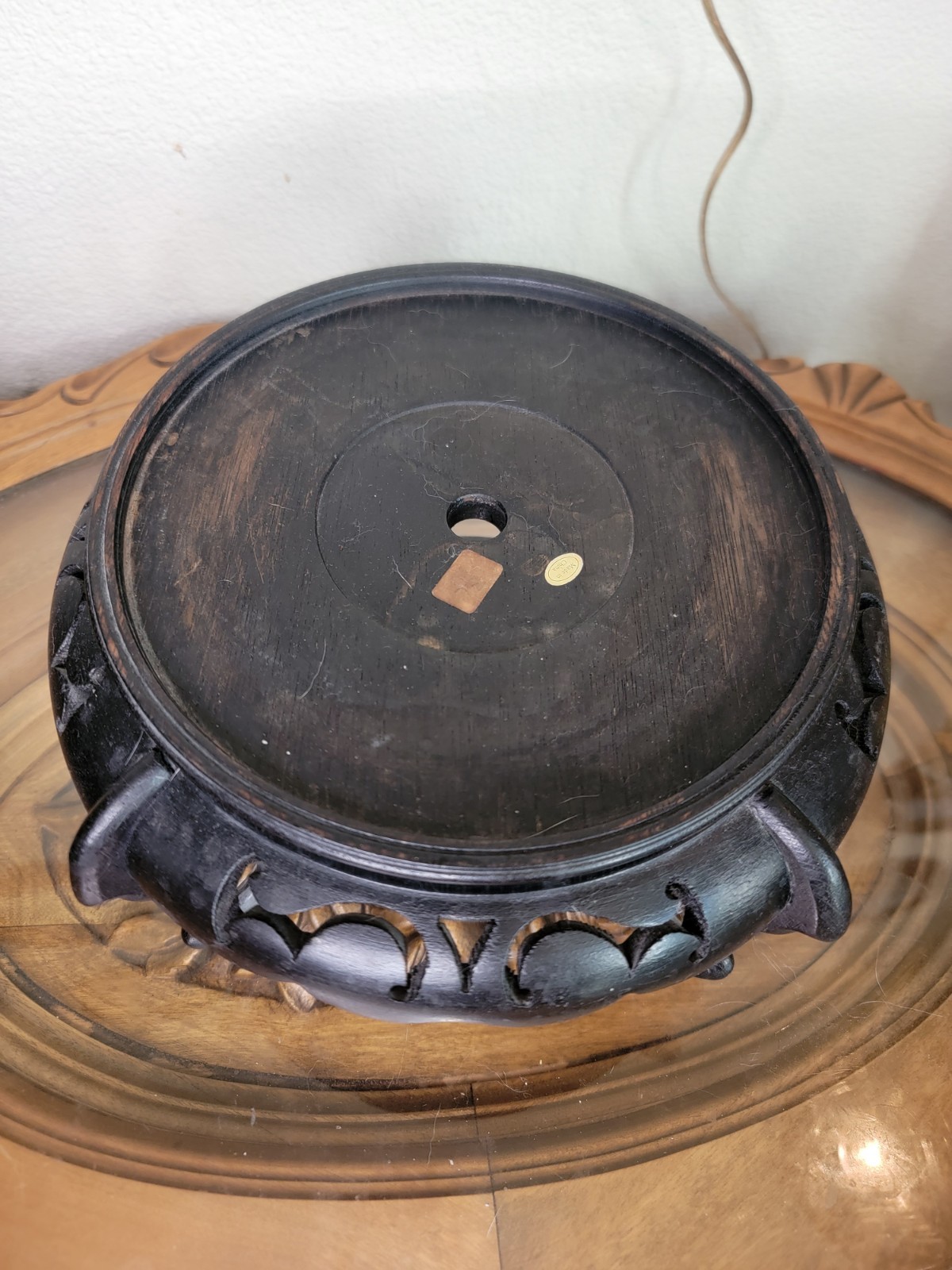 Vintage Chinese Dark Wood Footed Display Stand Footed Pedestal