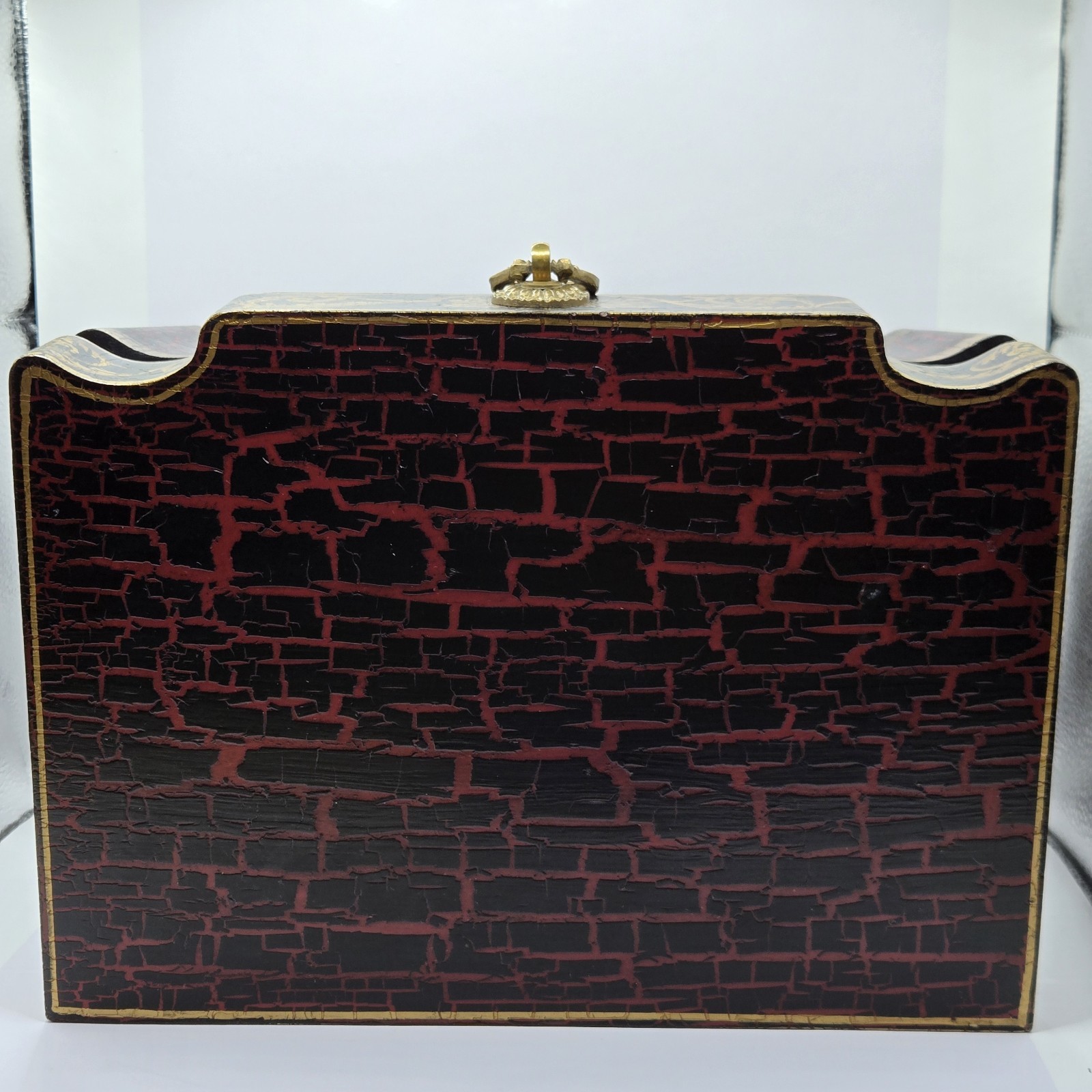 Vintage Large Asian Wood Pagoda Top Jewelry Box Storage, Brass Feet. 11×8×8.5″