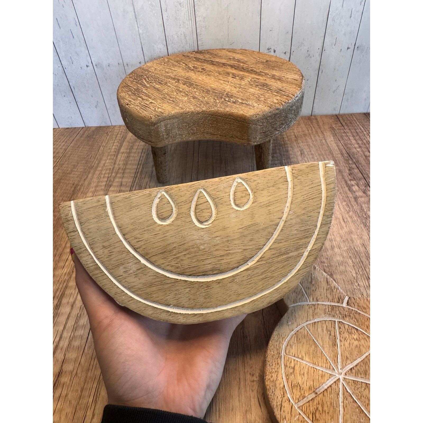 Rustic Wood Watermelon Wood Orange Home Decor Set of 2 Mango Wood Home Gift