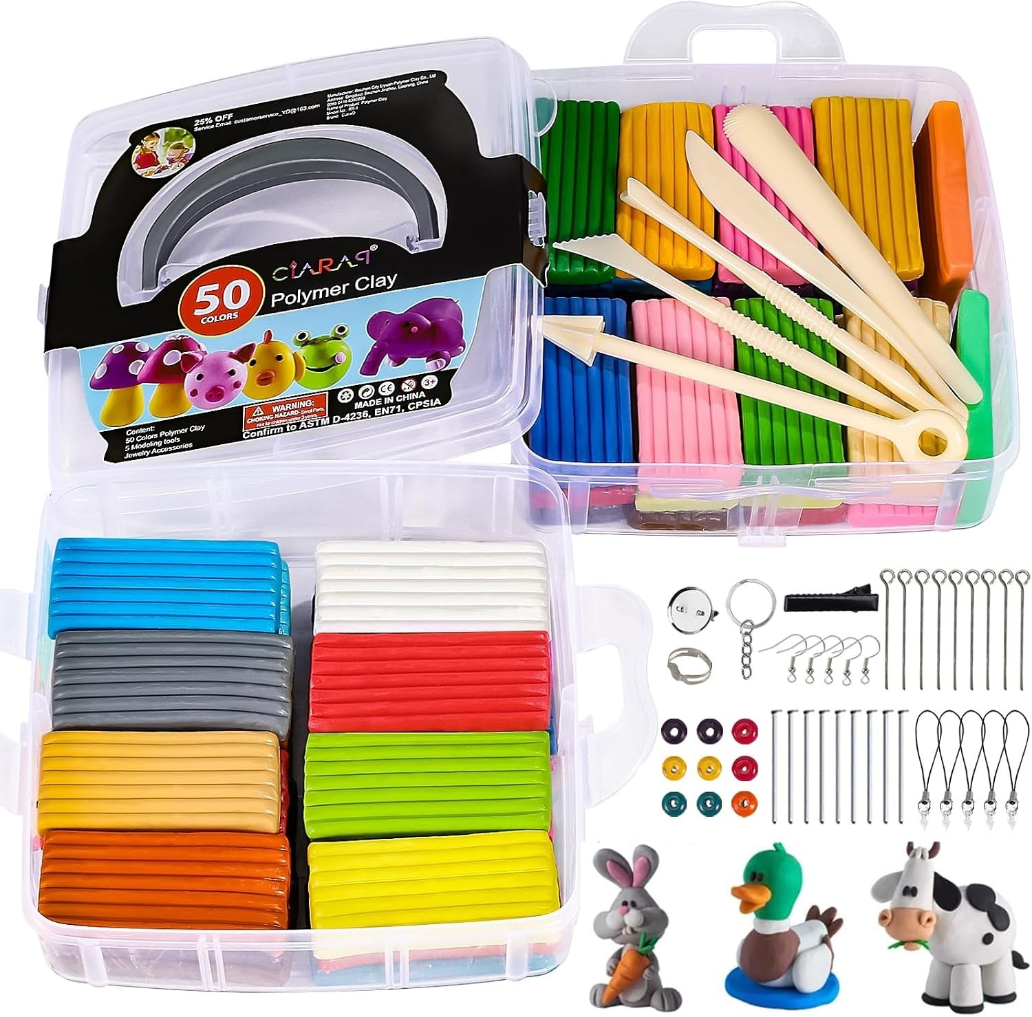 50-Color Non-Toxic Polymer Clay Oven Bake Kit with Sculpting Tools & Storage Box