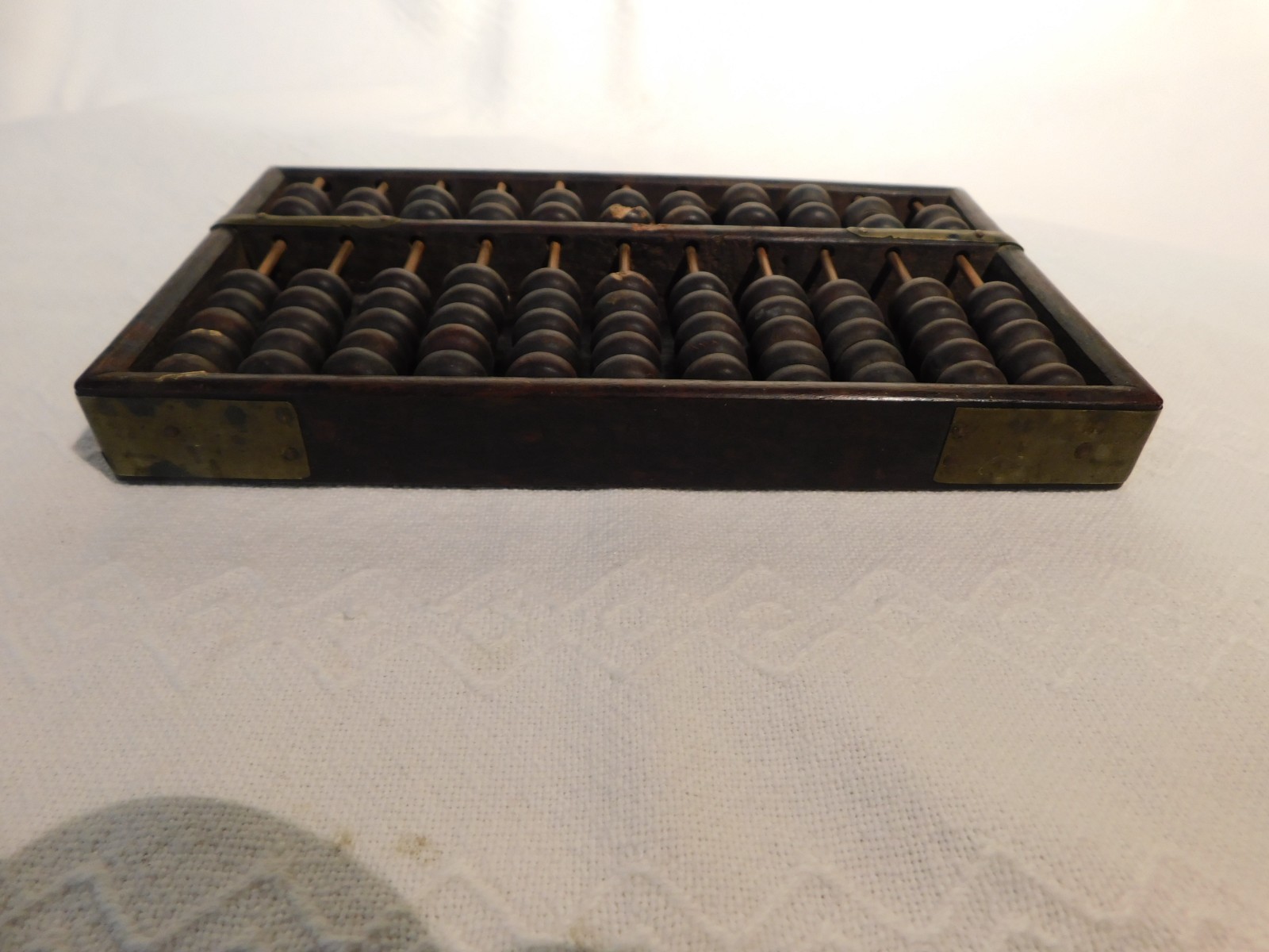 Vintage Chinese Abacus Wood & Brass Calculator 11 Row 77 Bead